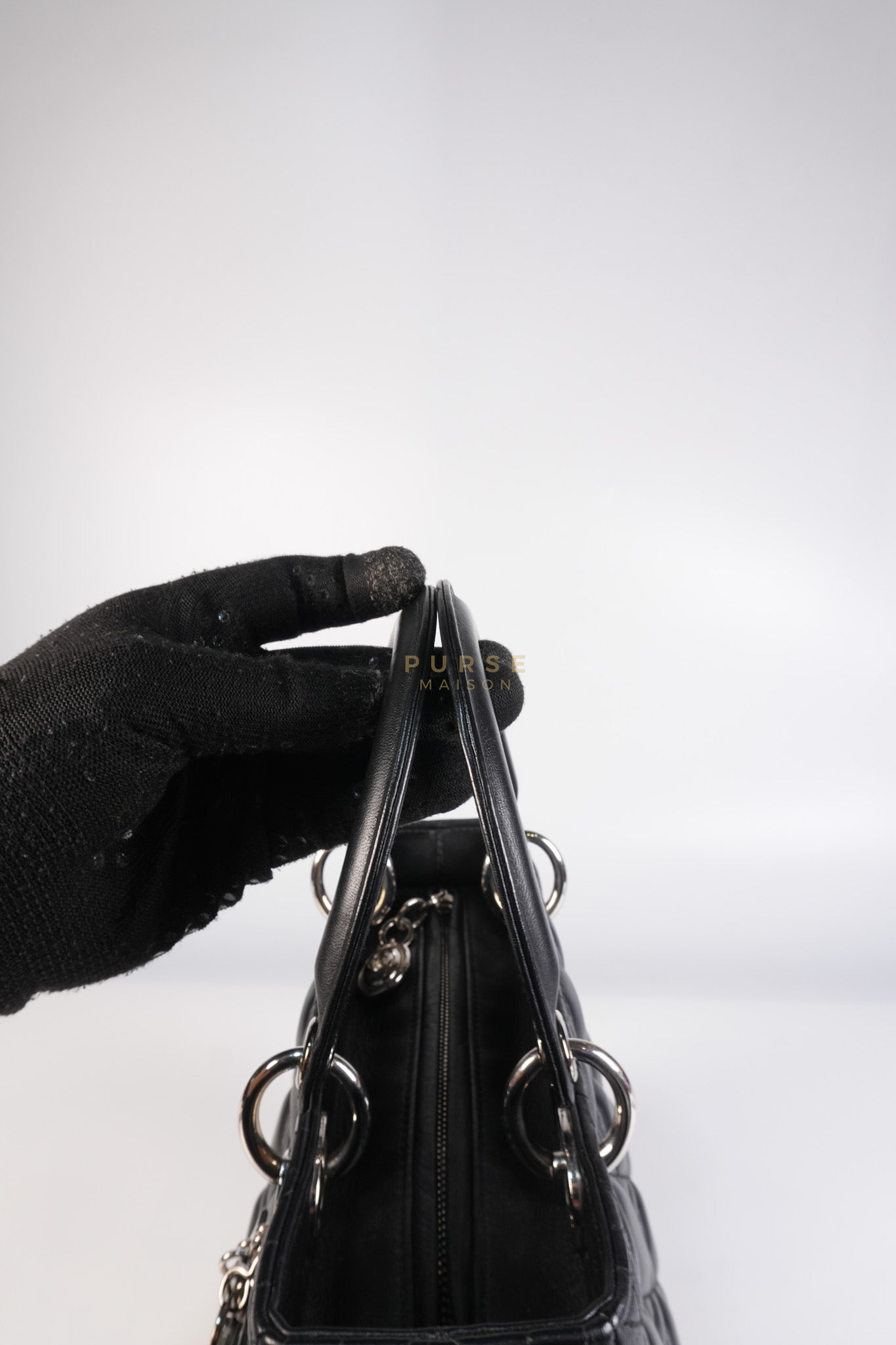 Lady Dior Medium Vintage In Black Cannage Lambskin Leather and Silver Hardware | Purse Maison Luxury Bags Shop