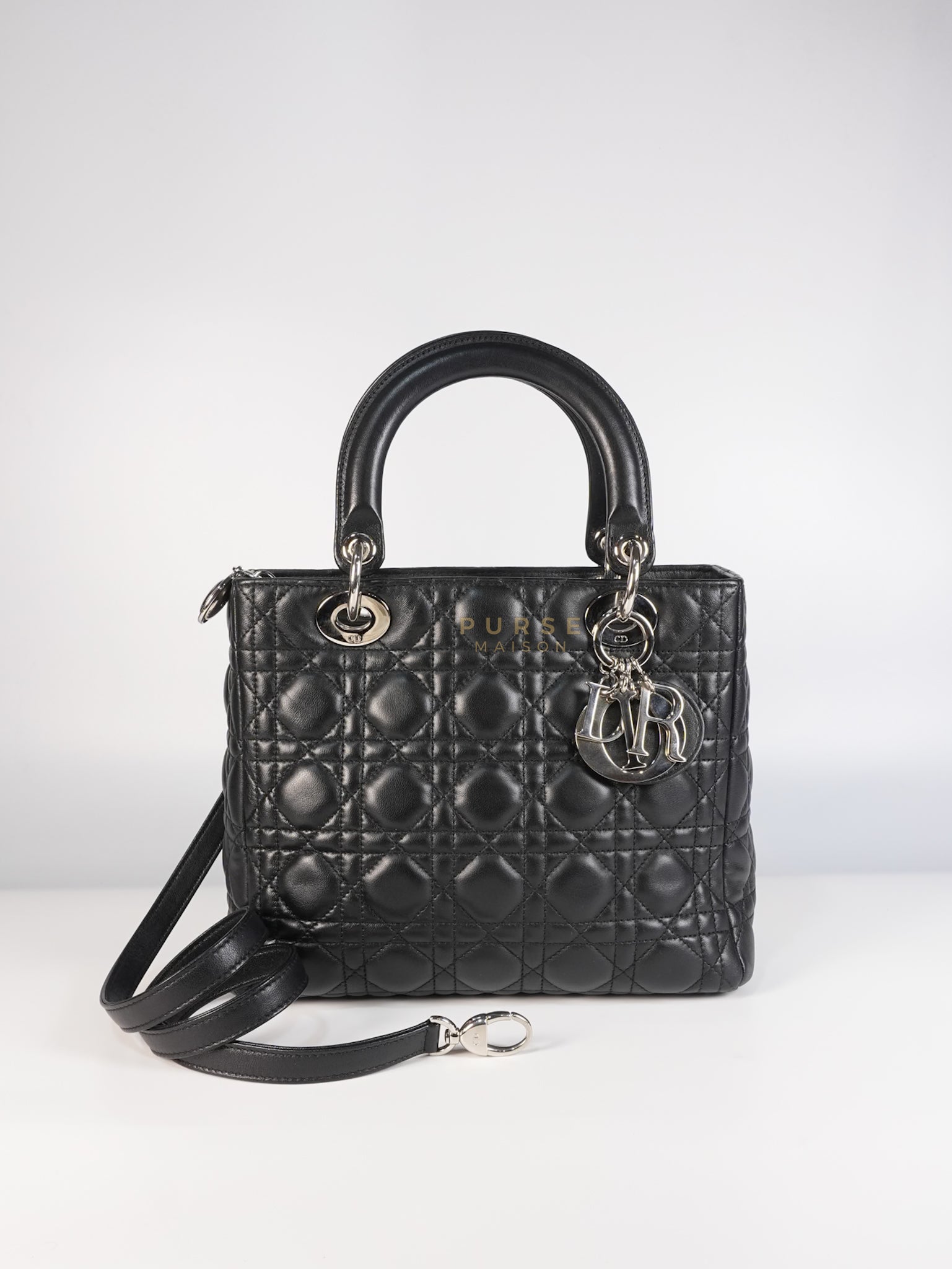 Lady Dior Medium Vintage In Black Cannage Lambskin Leather and Silver Hardware | Purse Maison Luxury Bags Shop