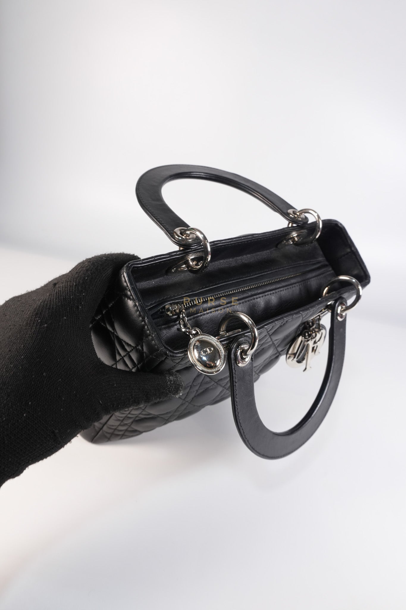 Lady Dior Medium Vintage In Black Cannage Lambskin Leather and Silver Hardware | Purse Maison Luxury Bags Shop