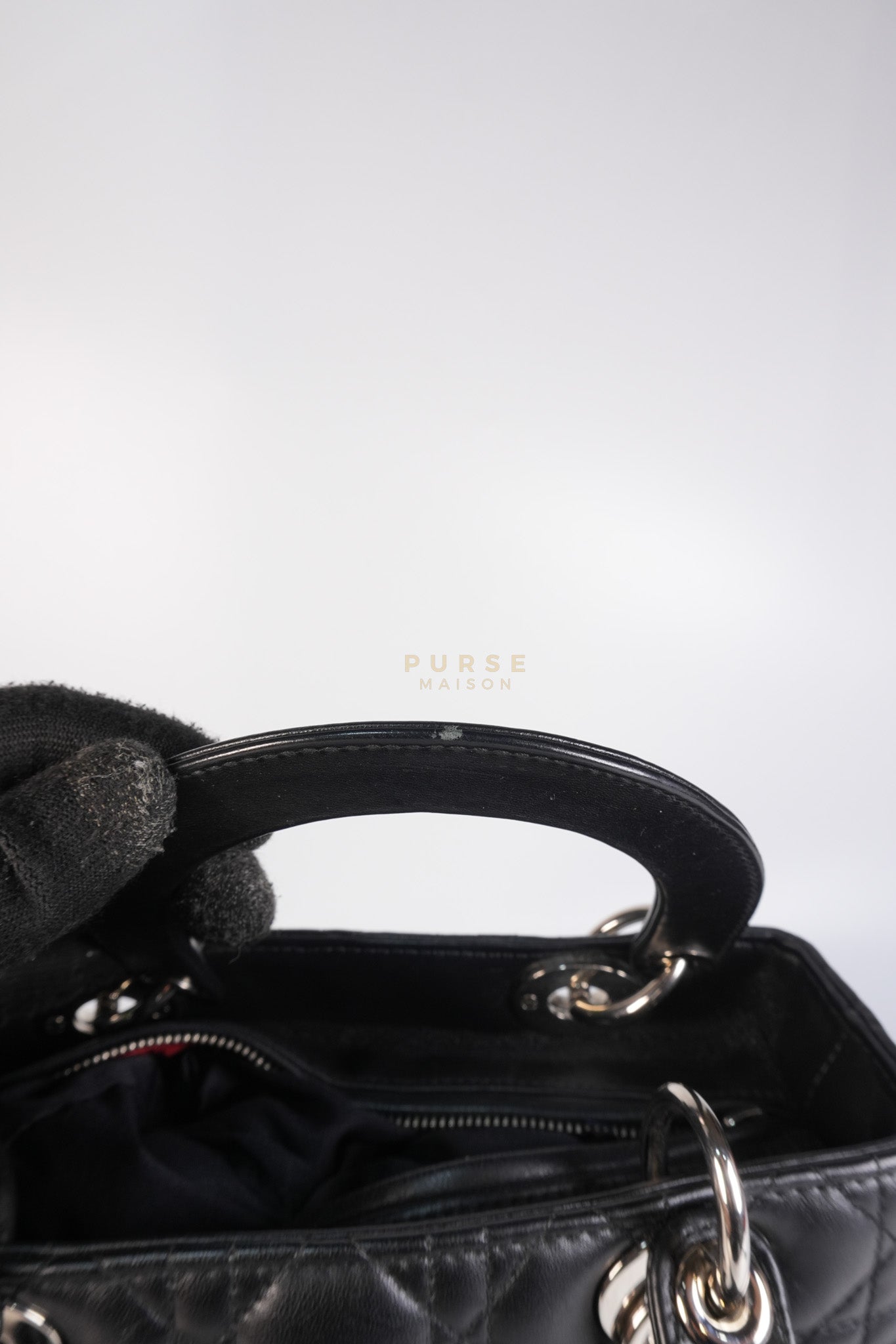 Lady Dior Medium Vintage In Black Cannage Lambskin Leather and Silver Hardware | Purse Maison Luxury Bags Shop