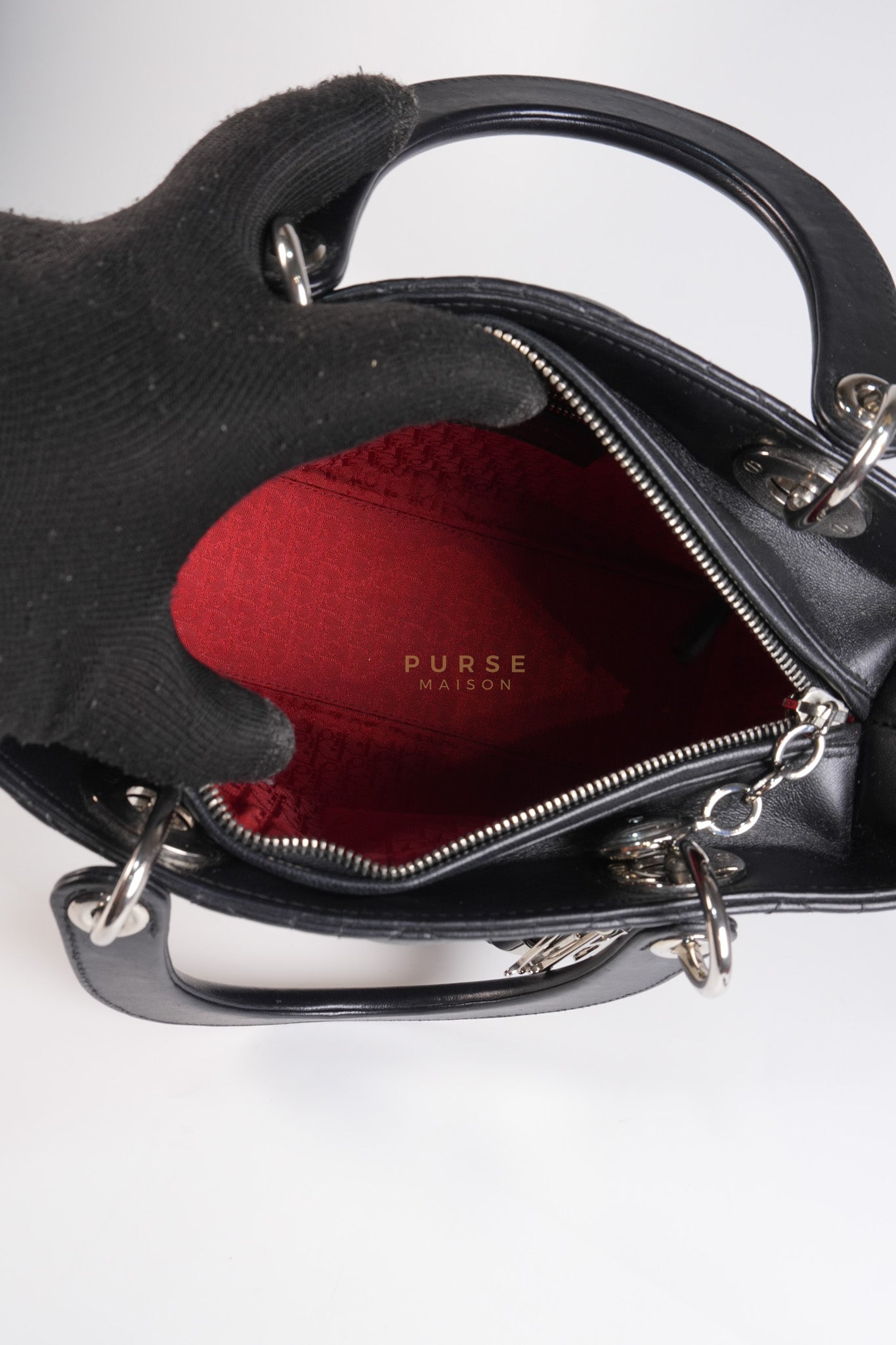 Lady Dior Medium Vintage In Black Cannage Lambskin Leather and Silver Hardware | Purse Maison Luxury Bags Shop