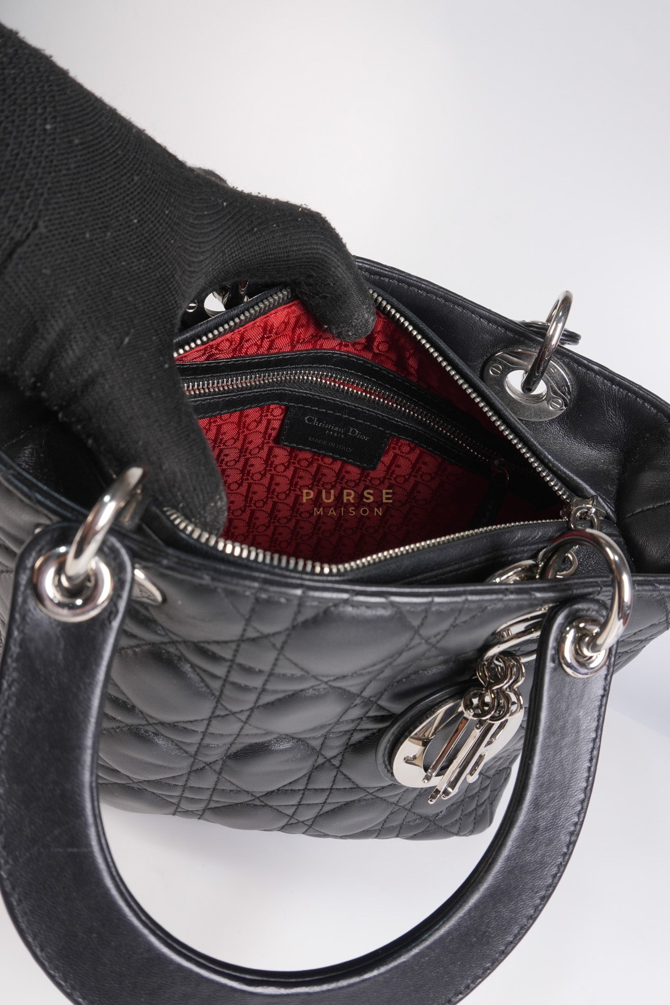 Lady Dior Medium Vintage In Black Cannage Lambskin Leather and Silver Hardware | Purse Maison Luxury Bags Shop