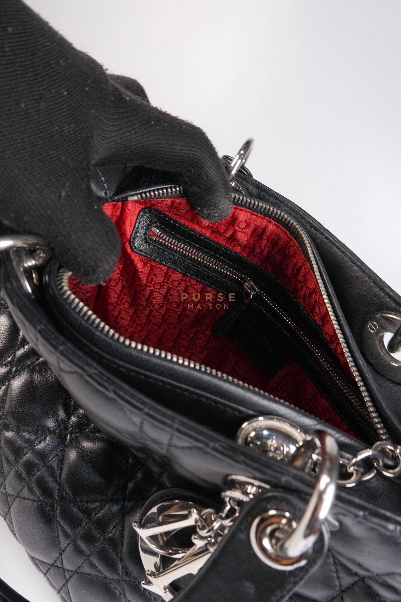 Lady Dior Medium Vintage In Black Cannage Lambskin Leather and Silver Hardware | Purse Maison Luxury Bags Shop