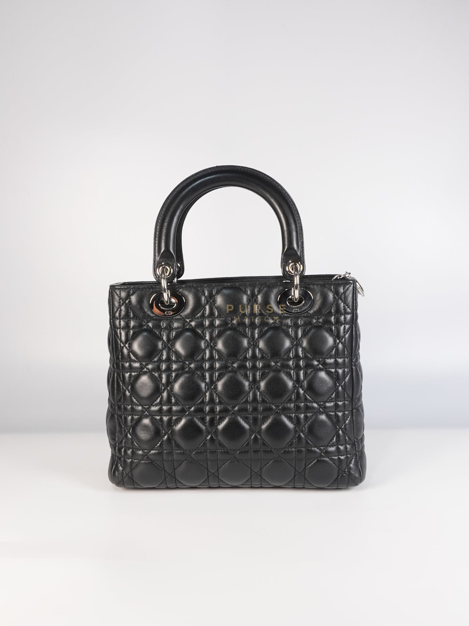 Lady Dior Medium Vintage In Black Cannage Lambskin Leather and Silver Hardware | Purse Maison Luxury Bags Shop
