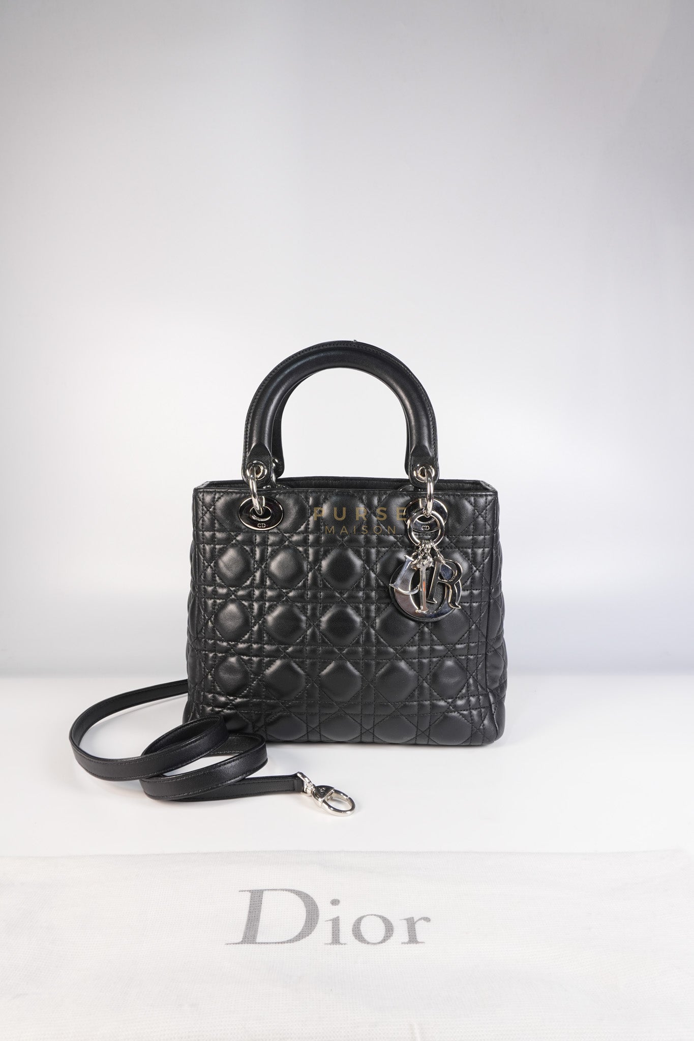 Lady Dior Medium Vintage In Black Cannage Lambskin Leather and Silver Hardware | Purse Maison Luxury Bags Shop