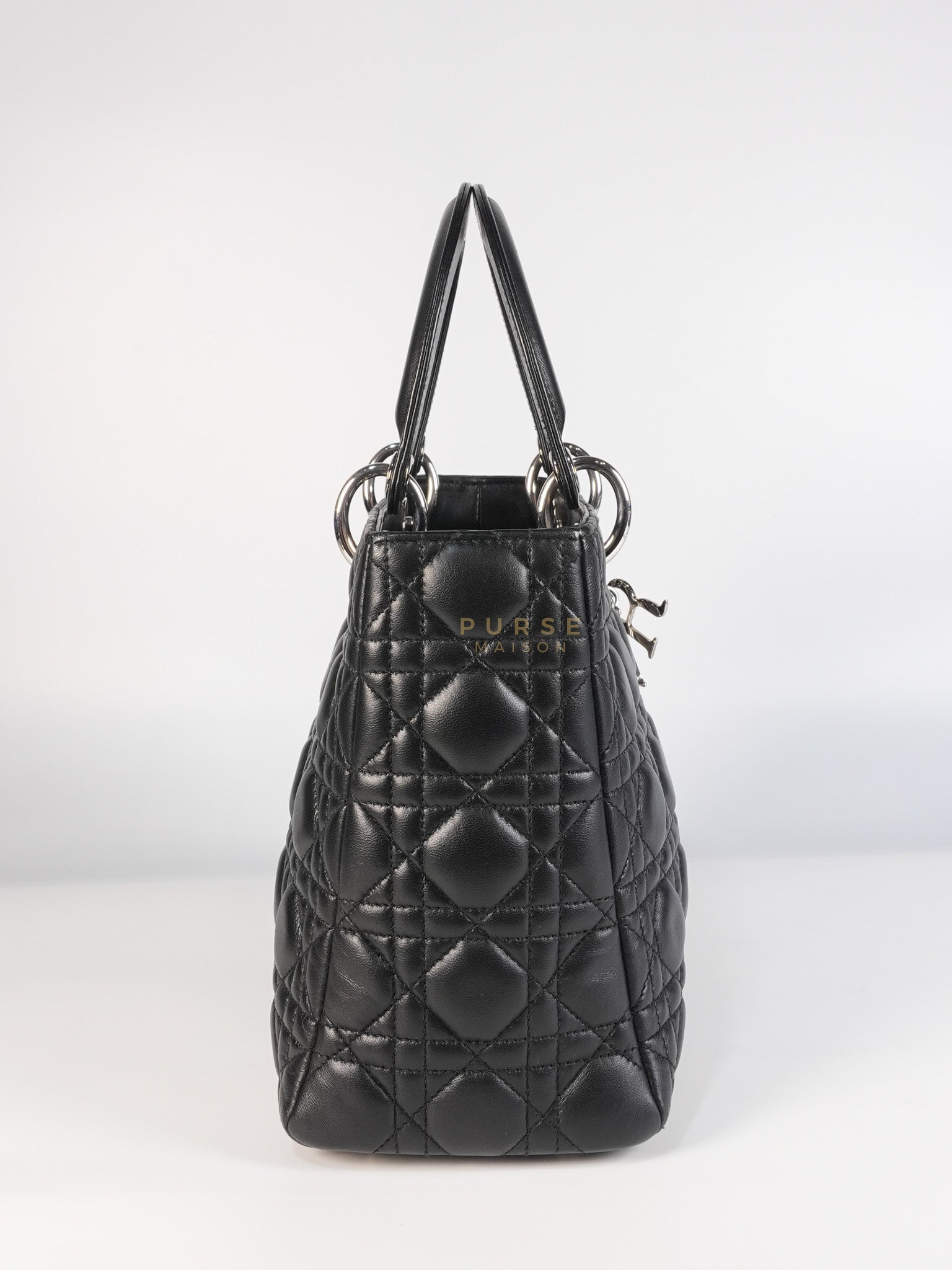 Lady Dior Medium Vintage In Black Cannage Lambskin Leather and Silver Hardware | Purse Maison Luxury Bags Shop