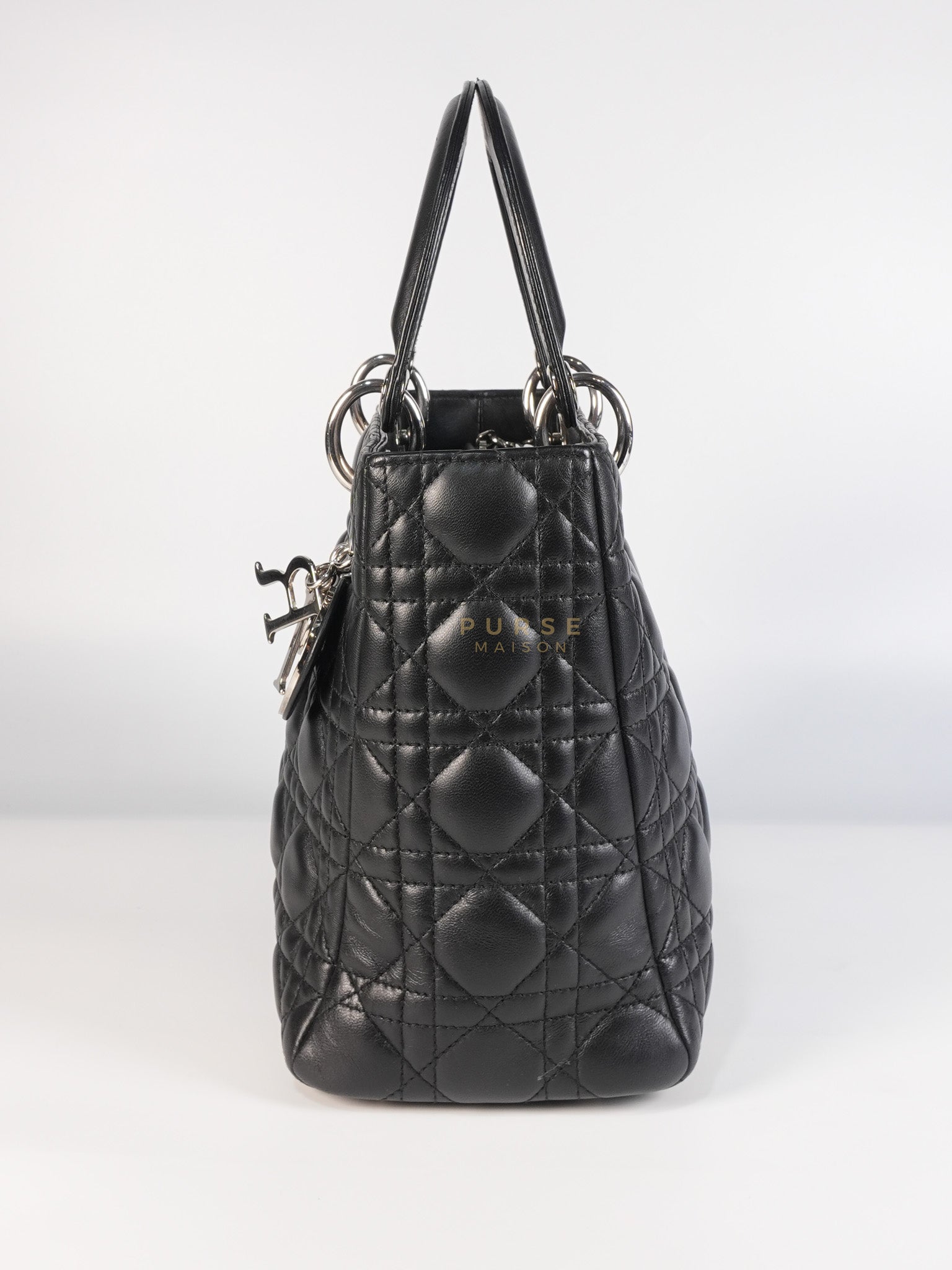 Lady Dior Medium Vintage In Black Cannage Lambskin Leather and Silver Hardware | Purse Maison Luxury Bags Shop