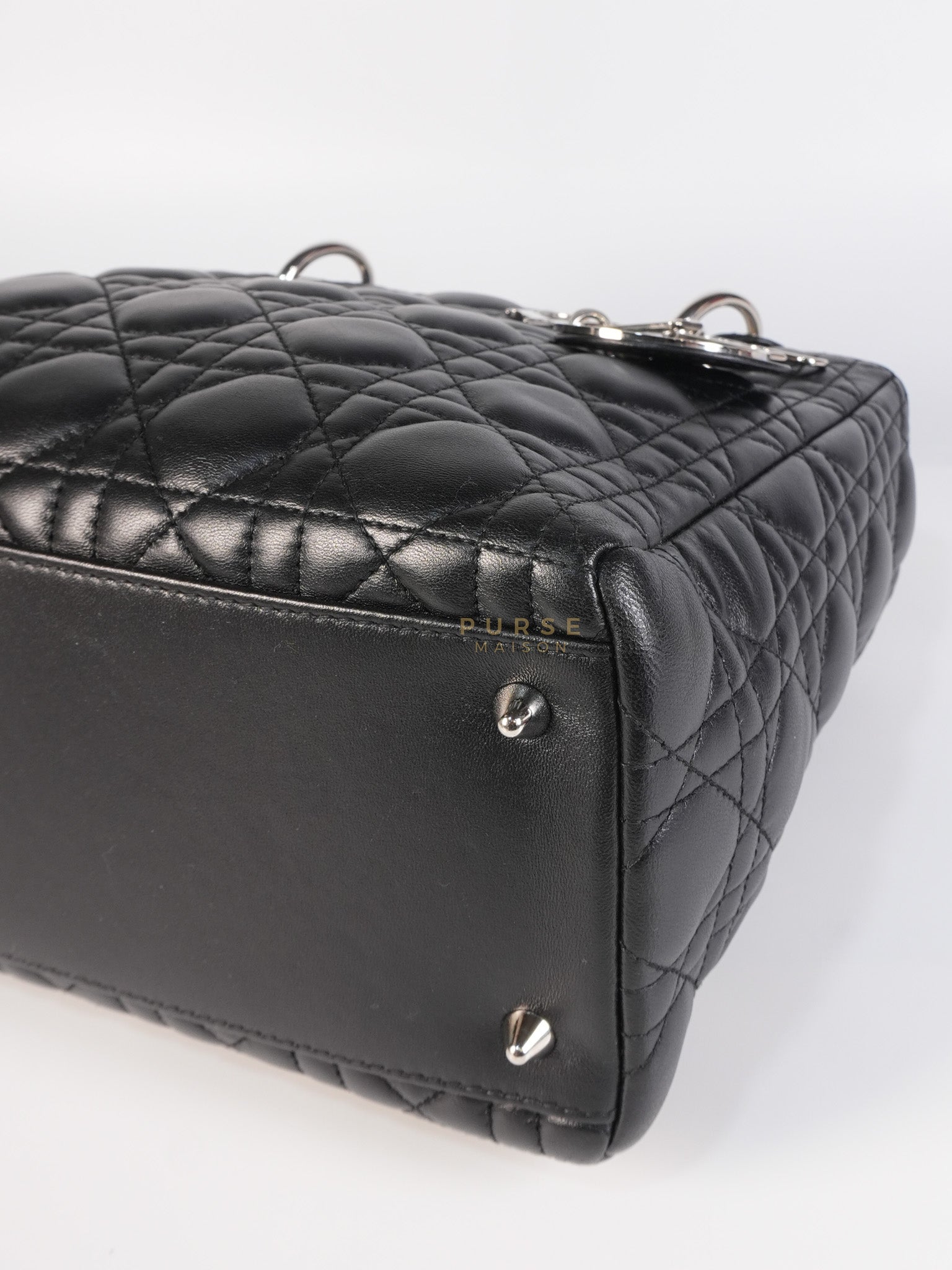 Lady Dior Medium Vintage In Black Cannage Lambskin Leather and Silver Hardware | Purse Maison Luxury Bags Shop