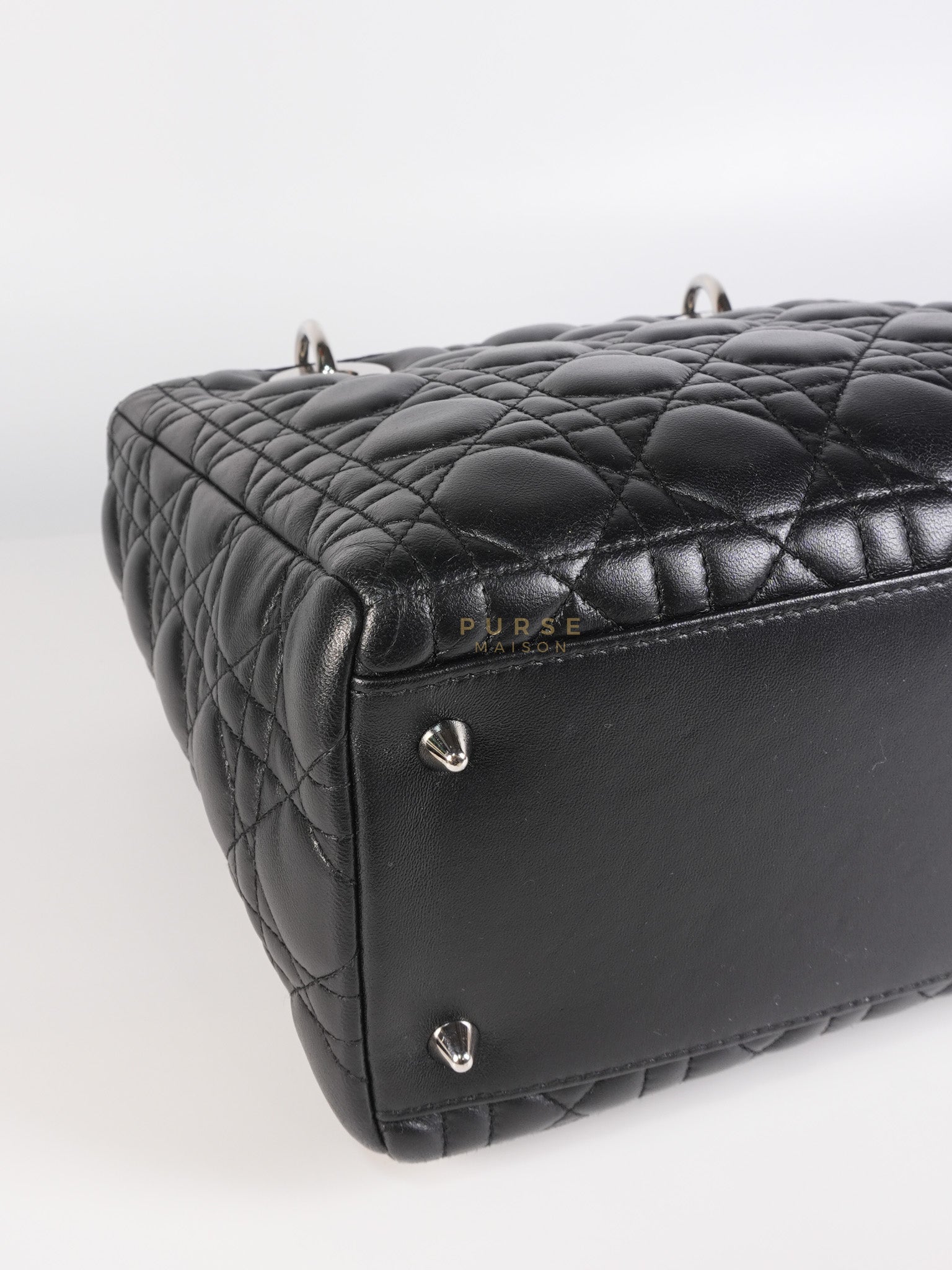 Lady Dior Medium Vintage In Black Cannage Lambskin Leather and Silver Hardware | Purse Maison Luxury Bags Shop