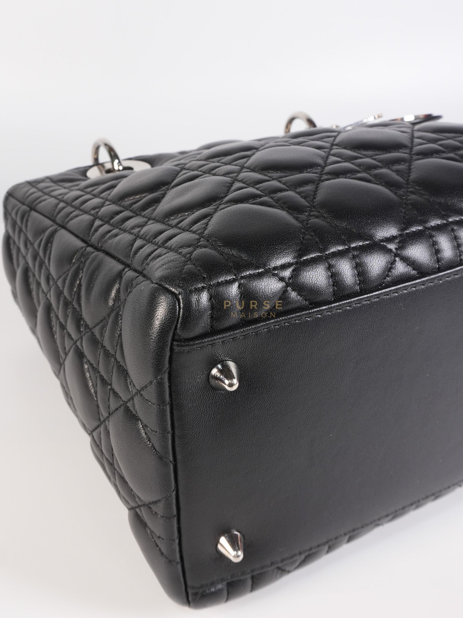 Lady Dior Medium Vintage In Black Cannage Lambskin Leather and Silver Hardware | Purse Maison Luxury Bags Shop