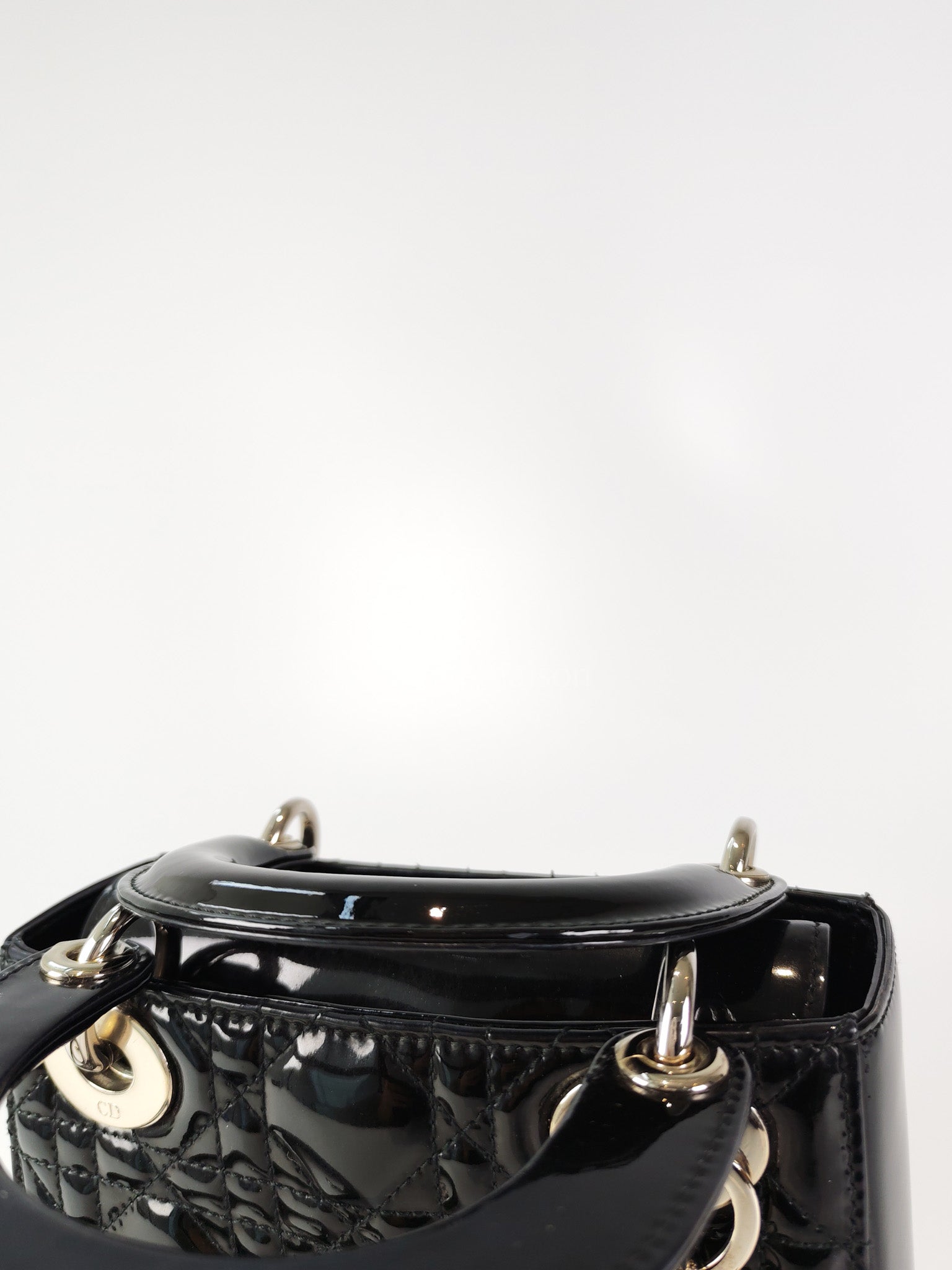 Lady Dior Mini in Black Patent Leather and Silver Hardware | Purse Maison Luxury Bags Shop