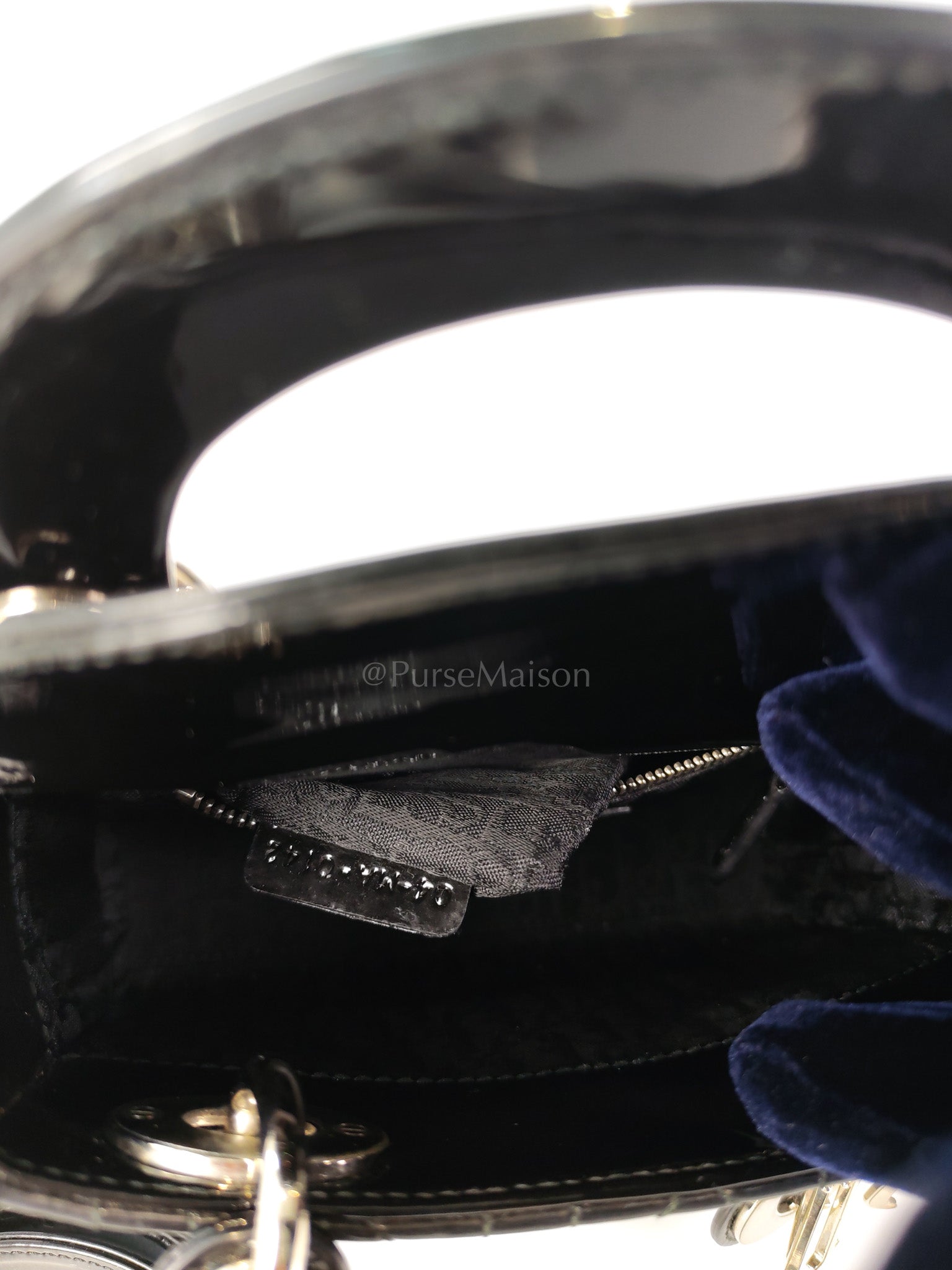 Lady Dior Mini in Black Patent Leather and Silver Hardware | Purse Maison Luxury Bags Shop