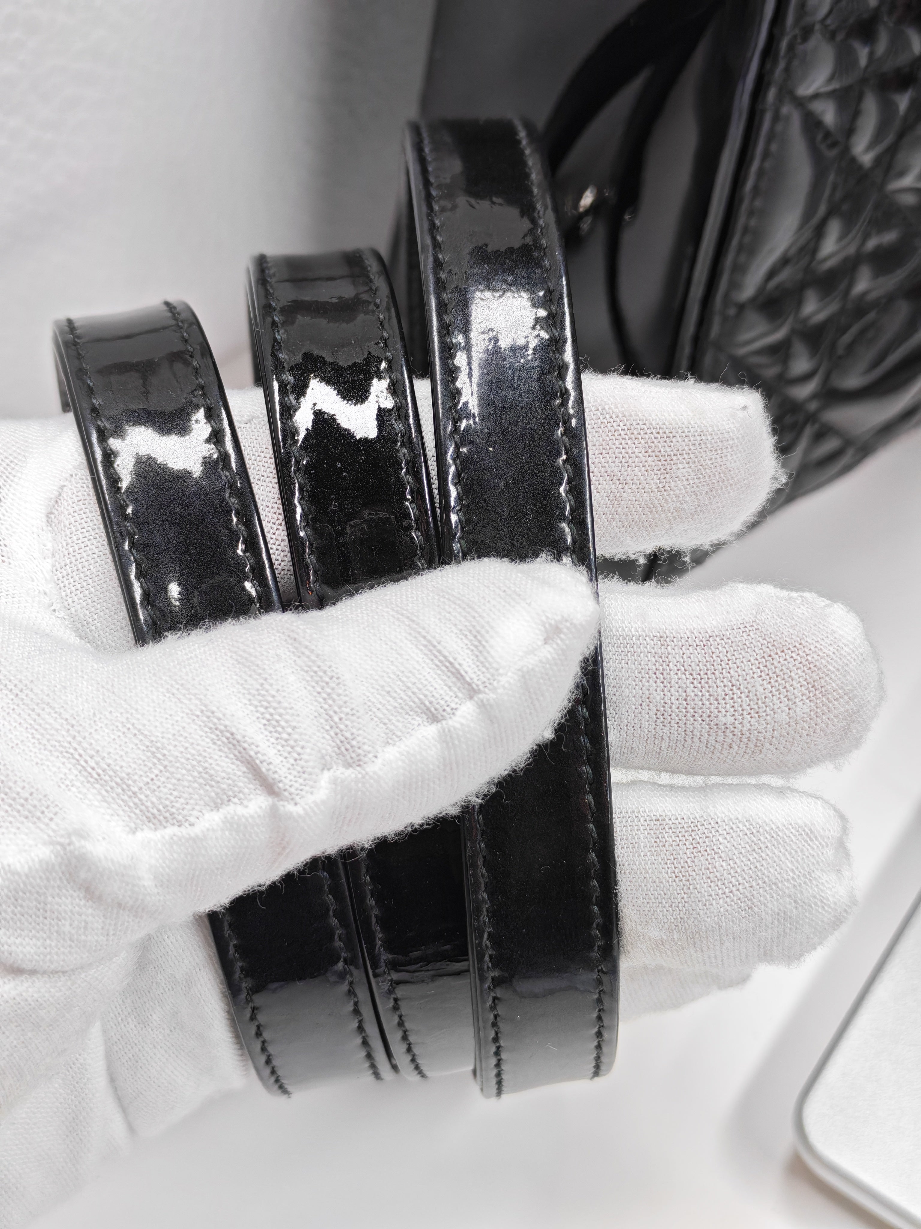 Lady Dior Mini in Black Patent Leather and Silver Hardware | Purse Maison Luxury Bags Shop