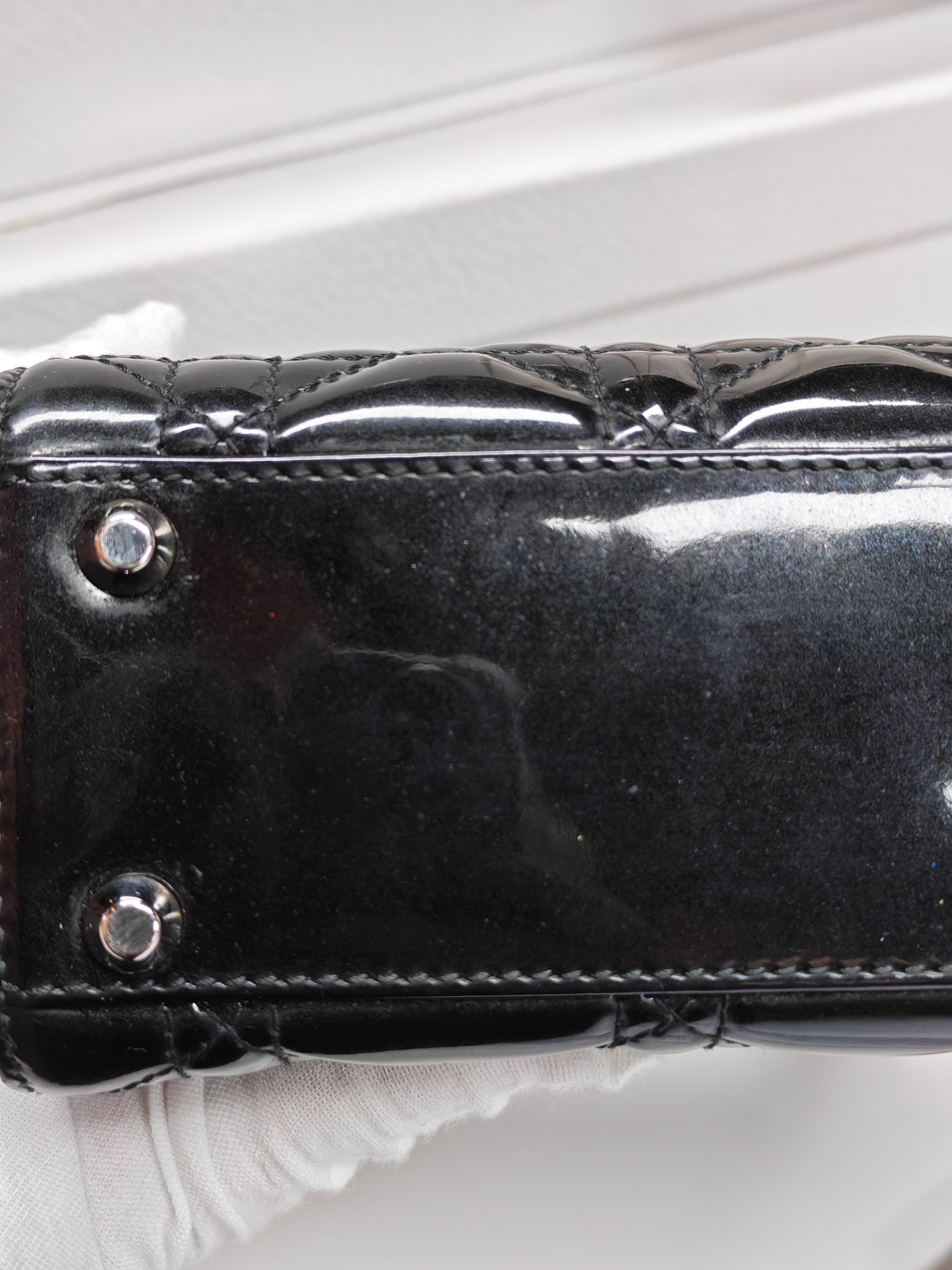 Lady Dior Mini in Black Patent Leather and Silver Hardware | Purse Maison Luxury Bags Shop