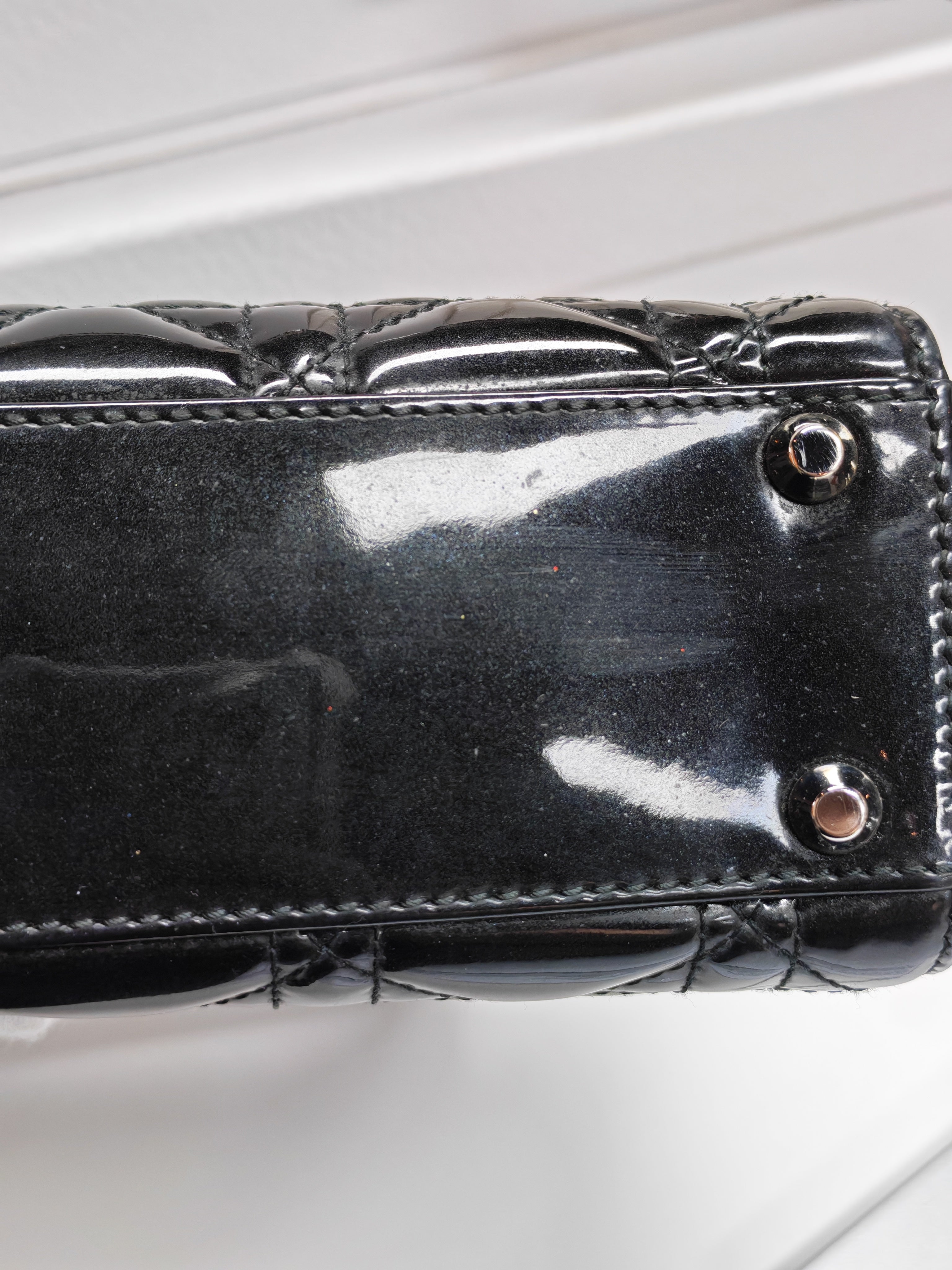 Lady Dior Mini in Black Patent Leather and Silver Hardware | Purse Maison Luxury Bags Shop