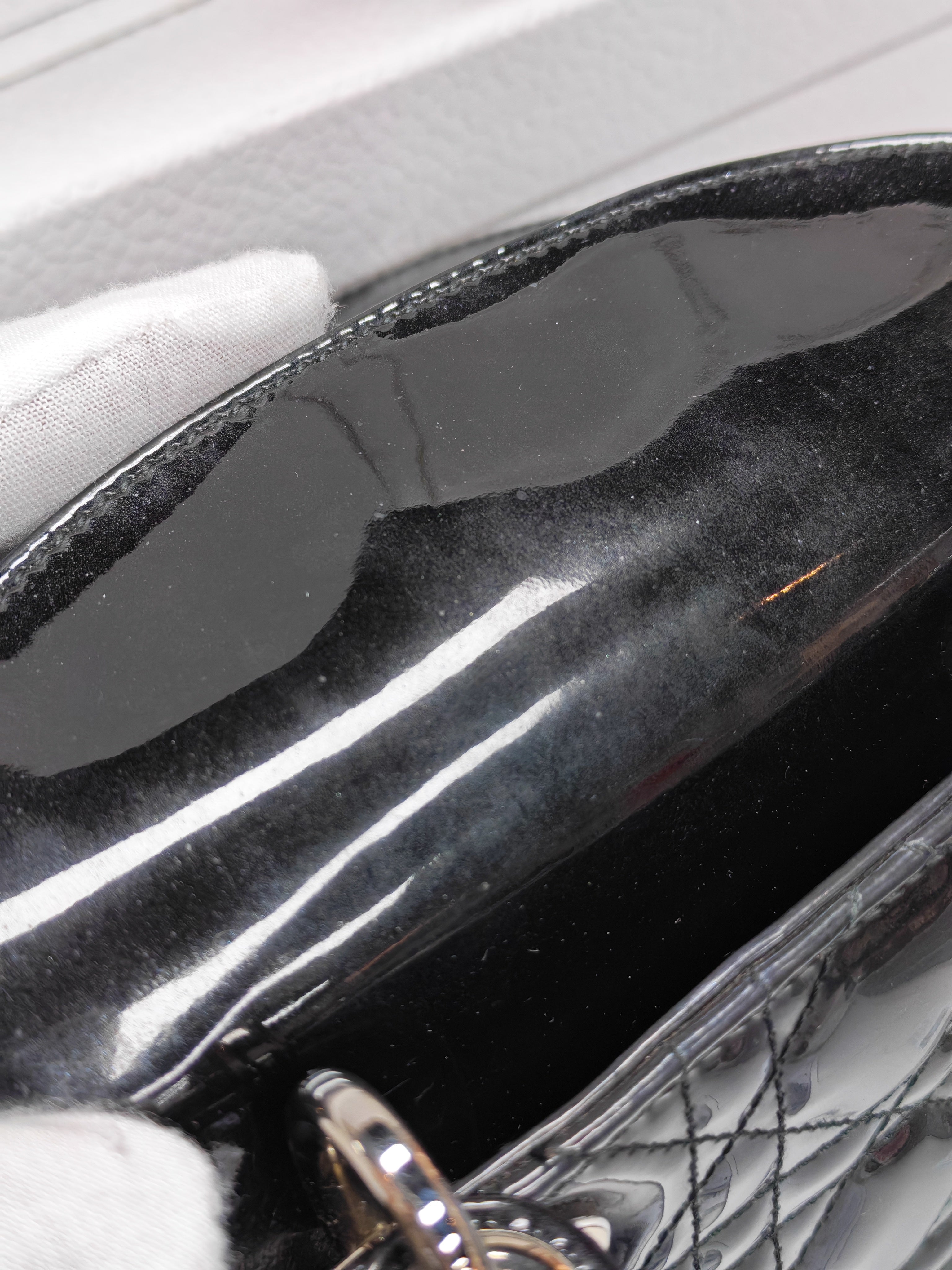 Lady Dior Mini in Black Patent Leather and Silver Hardware | Purse Maison Luxury Bags Shop