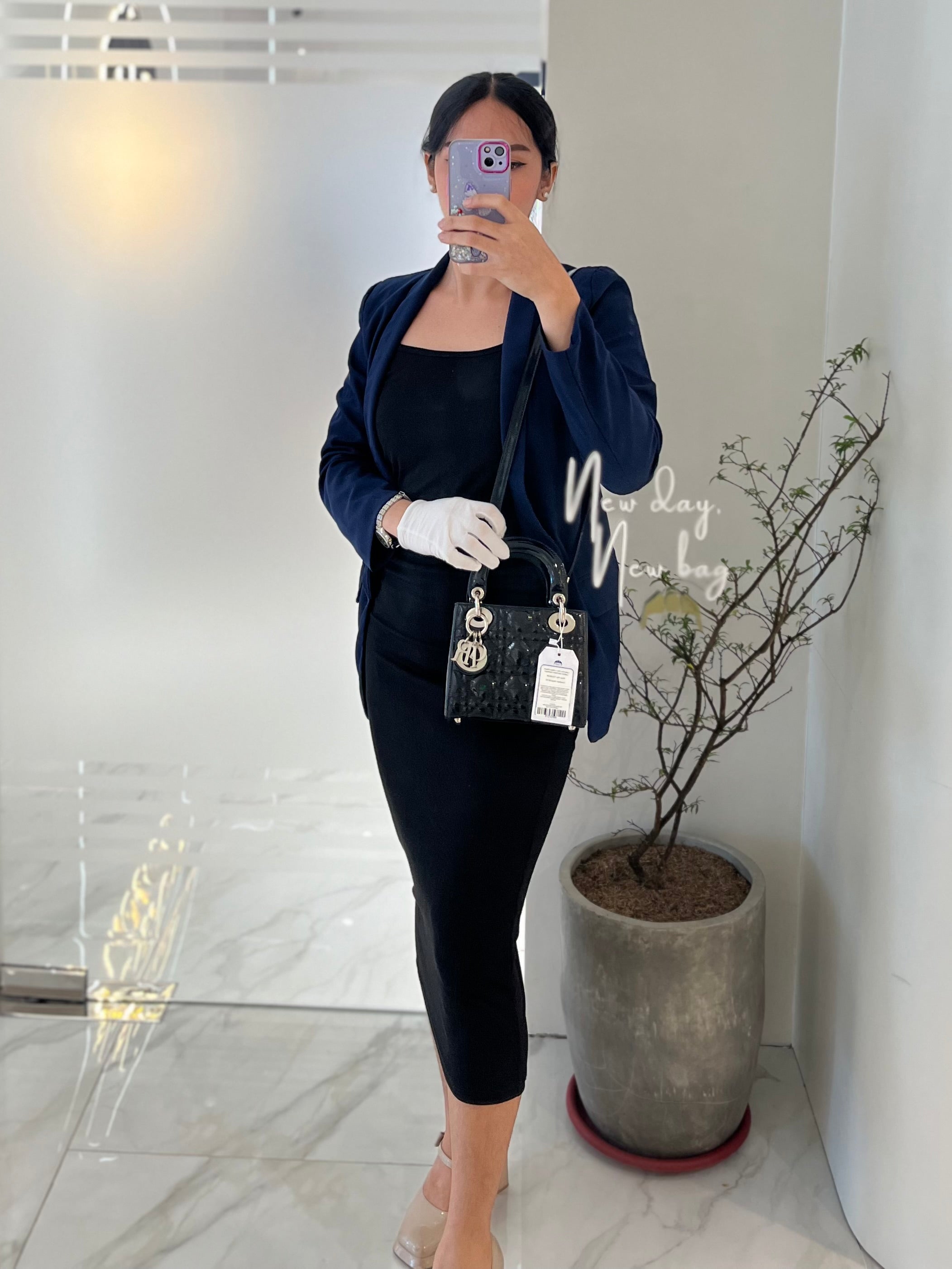 Lady Dior Mini in Black Patent Leather and Silver Hardware | Purse Maison Luxury Bags Shop