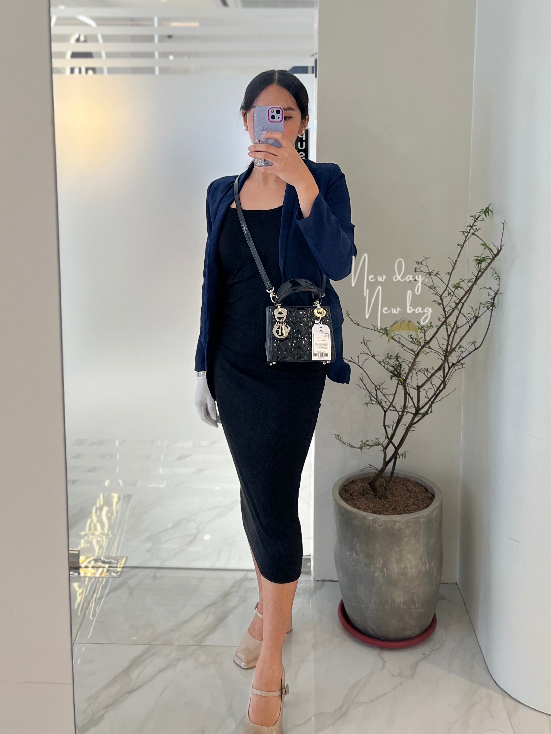 Lady Dior Mini in Black Patent Leather and Silver Hardware | Purse Maison Luxury Bags Shop