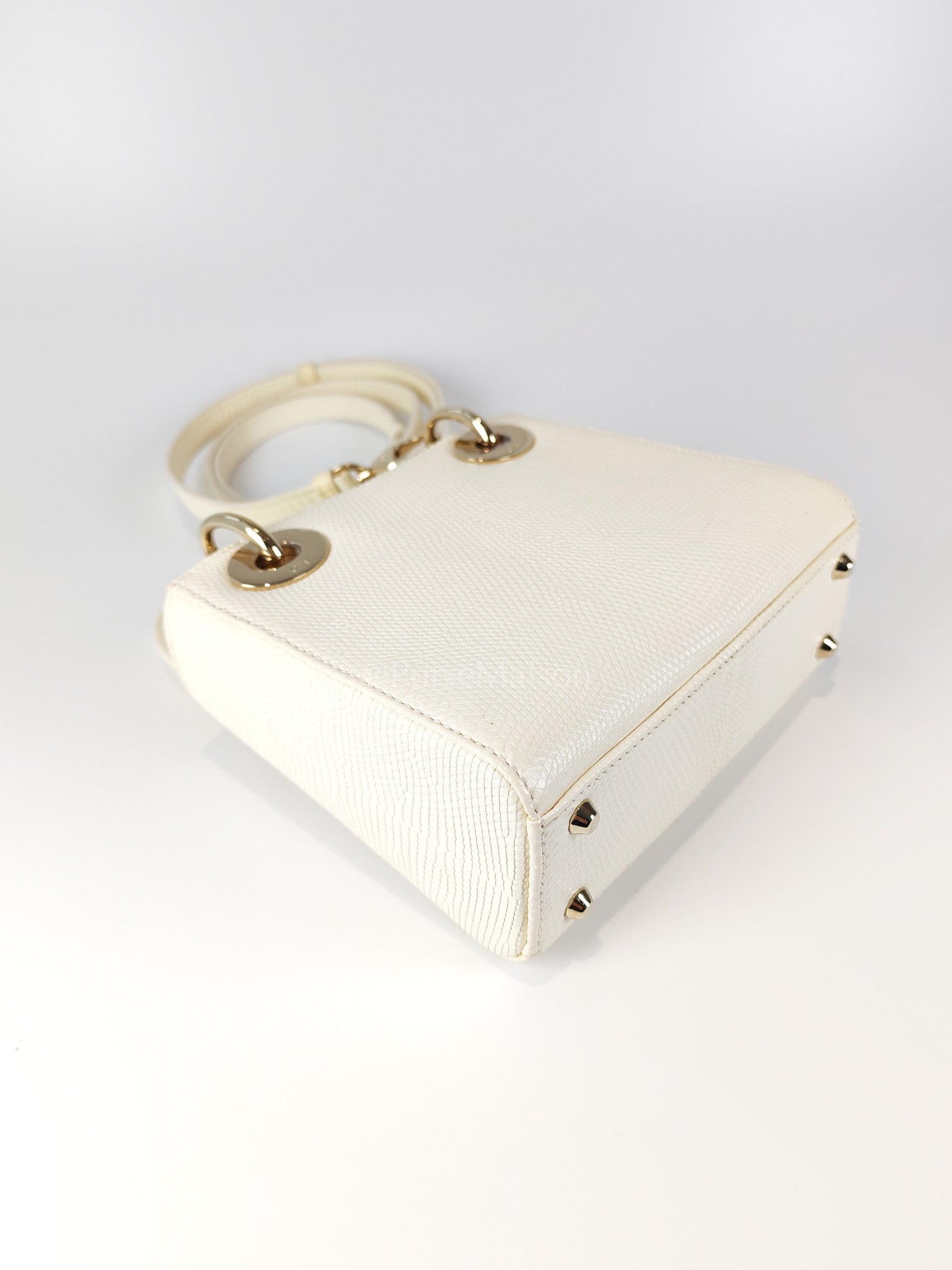Lady Dior Mini in White Lizzard Leather & Light Gold Hardware | Purse Maison Luxury Bags Shop