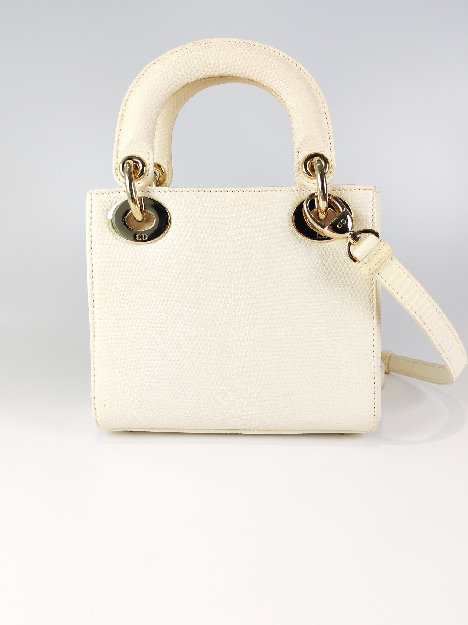 Lady Dior Mini in White Lizzard Leather & Light Gold Hardware | Purse Maison Luxury Bags Shop
