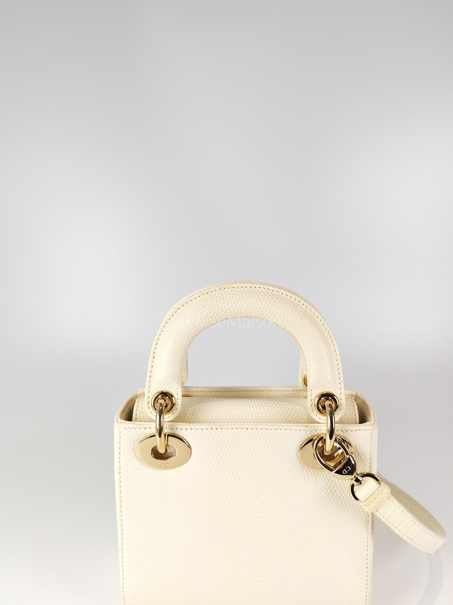 Lady Dior Mini in White Lizzard Leather & Light Gold Hardware | Purse Maison Luxury Bags Shop