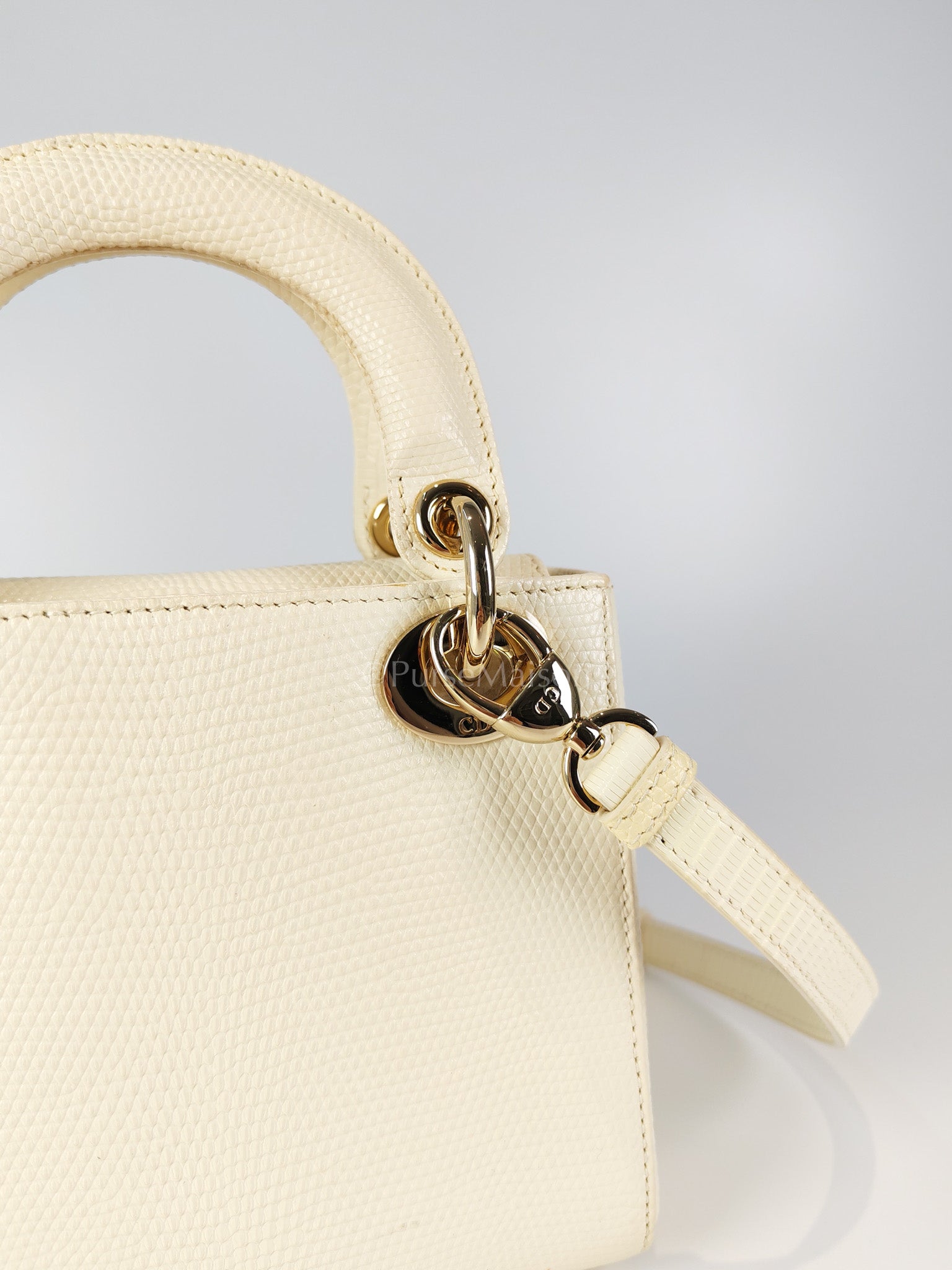 Lady Dior Mini in White Lizzard Leather & Light Gold Hardware | Purse Maison Luxury Bags Shop