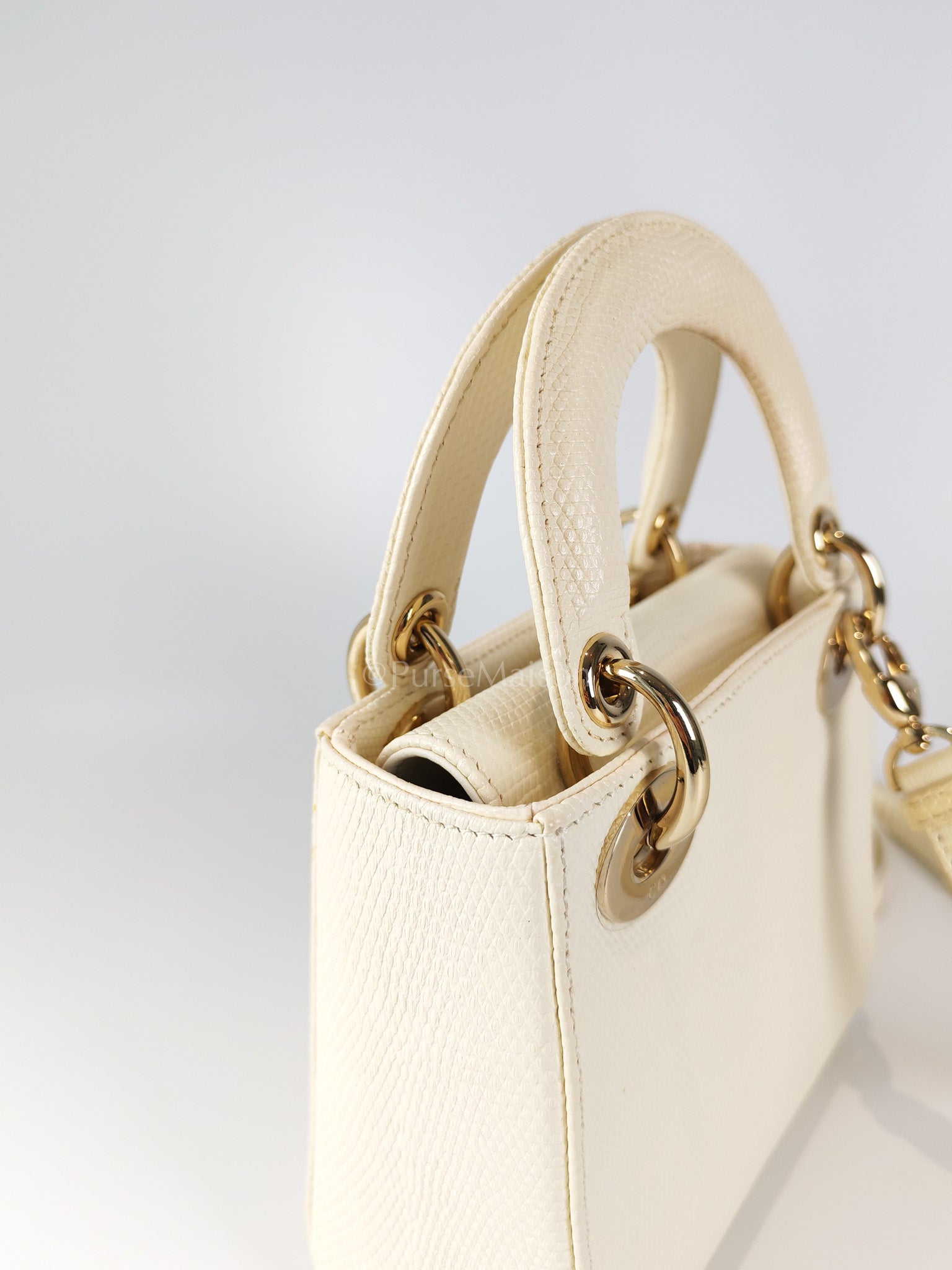 Lady Dior Mini in White Lizzard Leather & Light Gold Hardware | Purse Maison Luxury Bags Shop