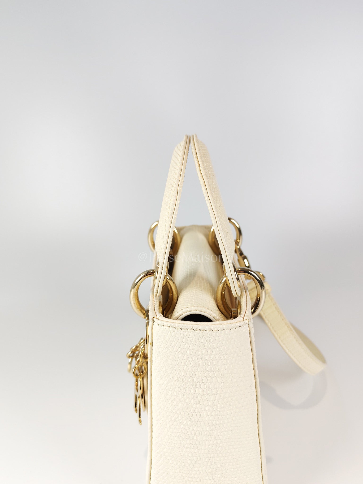 Lady Dior Mini in White Lizzard Leather & Light Gold Hardware | Purse Maison Luxury Bags Shop
