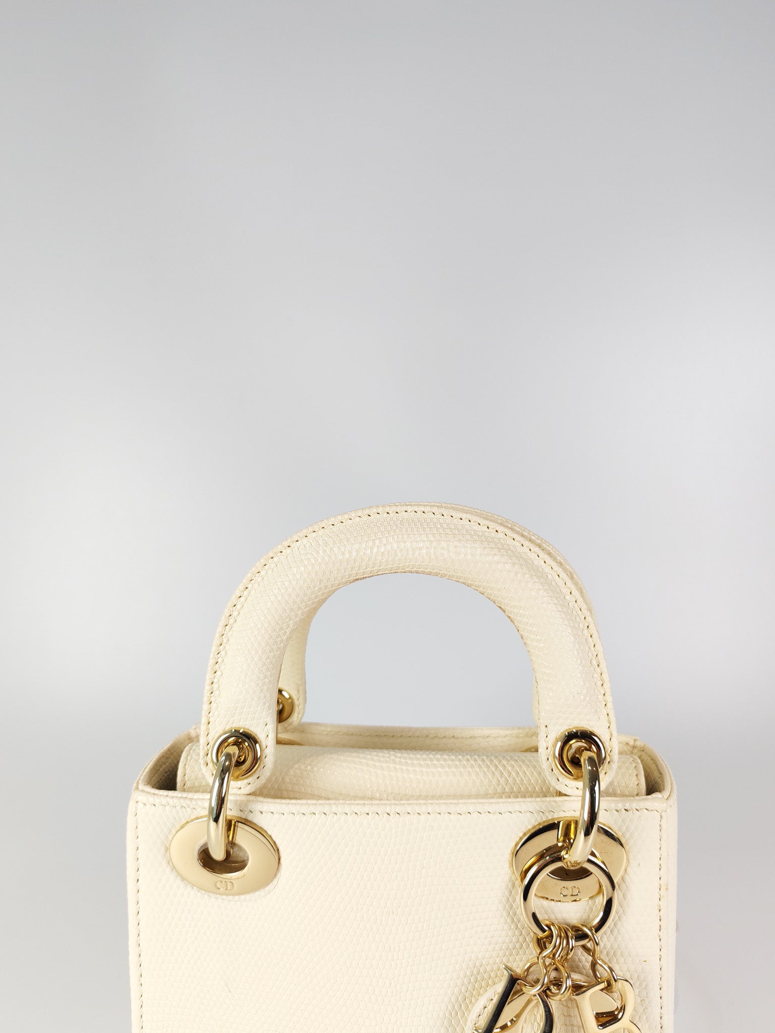 Lady Dior Mini in White Lizzard Leather & Light Gold Hardware | Purse Maison Luxury Bags Shop