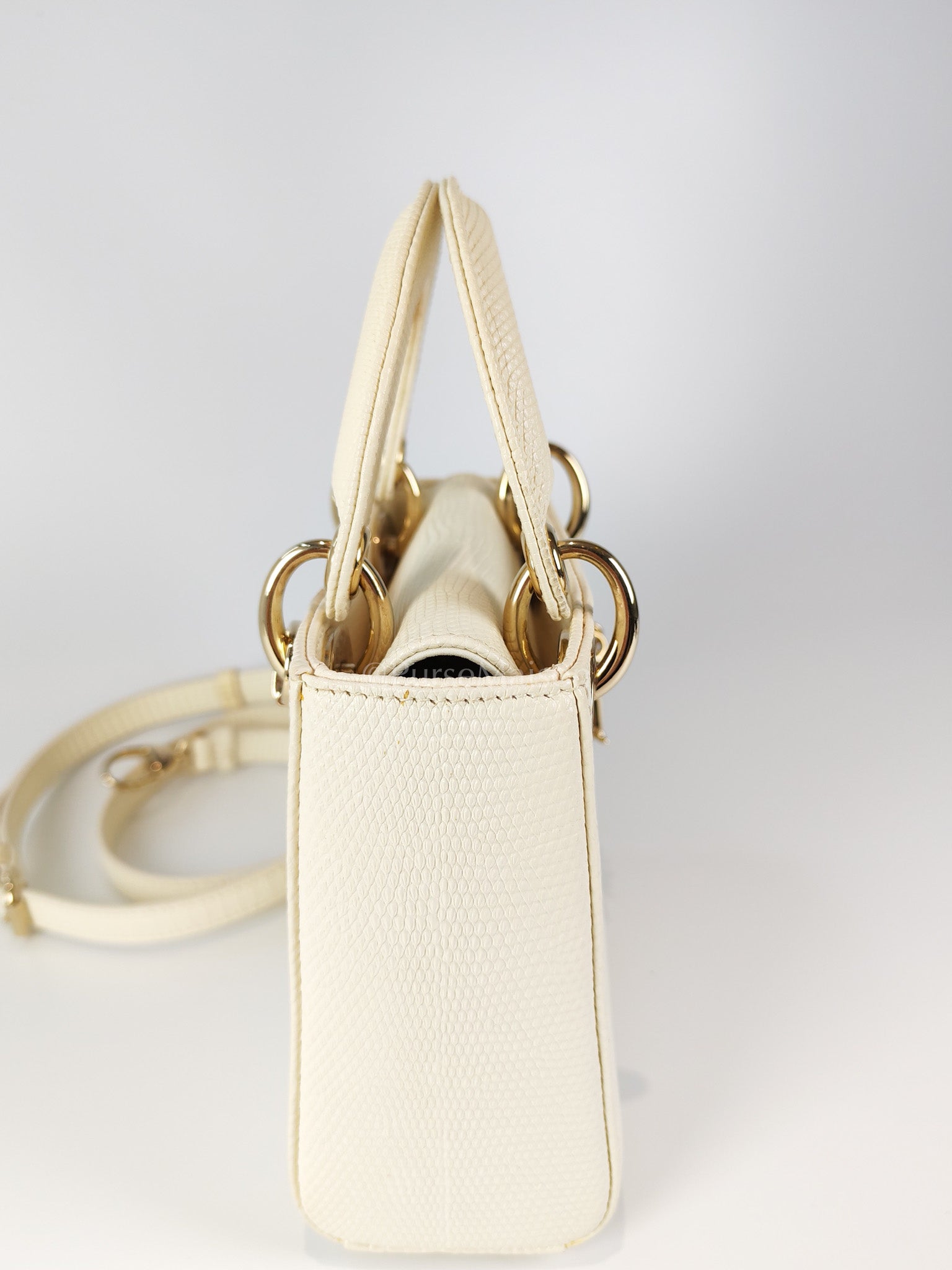 Lady Dior Mini in White Lizzard Leather & Light Gold Hardware | Purse Maison Luxury Bags Shop