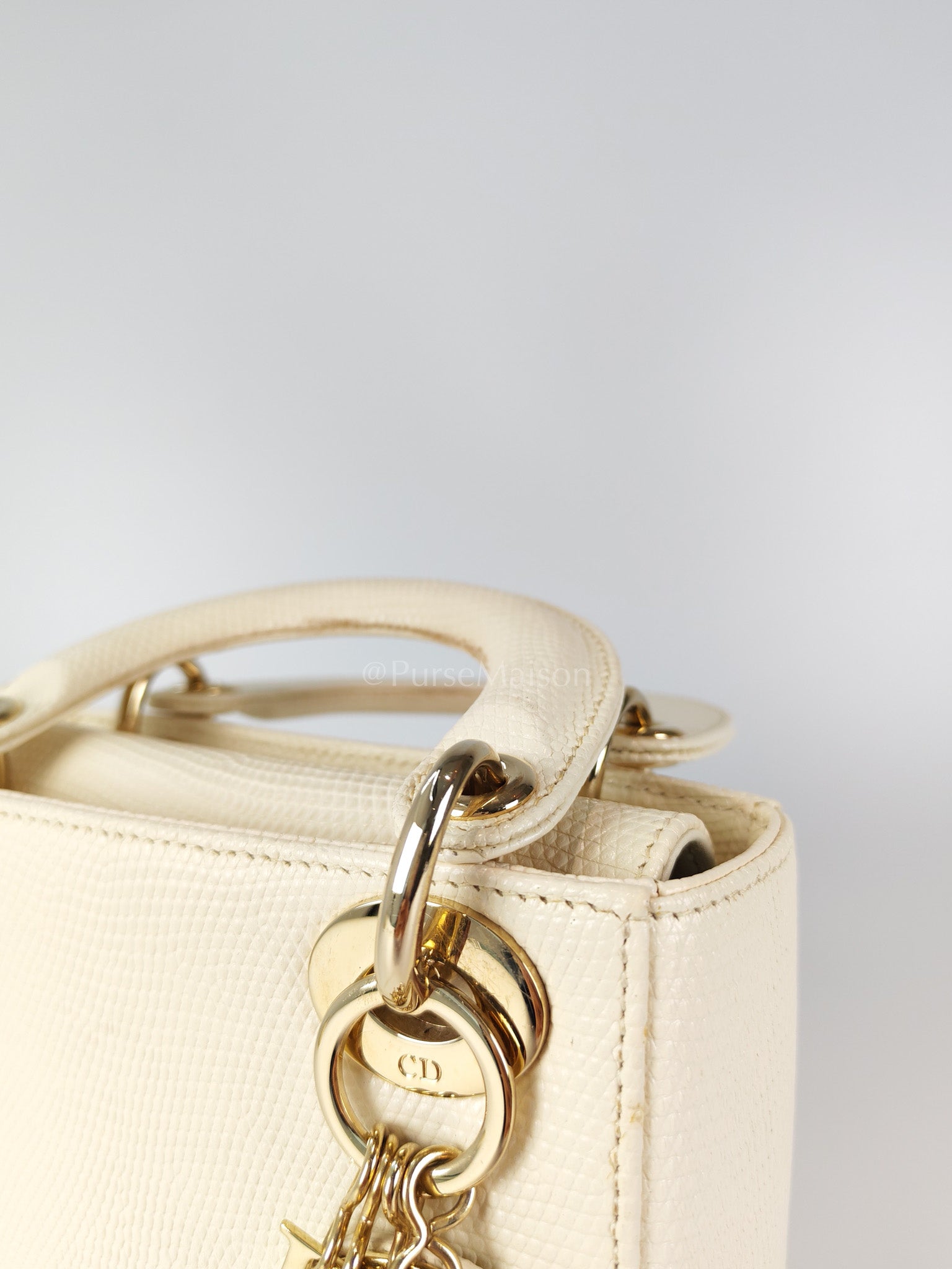 Lady Dior Mini in White Lizzard Leather & Light Gold Hardware | Purse Maison Luxury Bags Shop