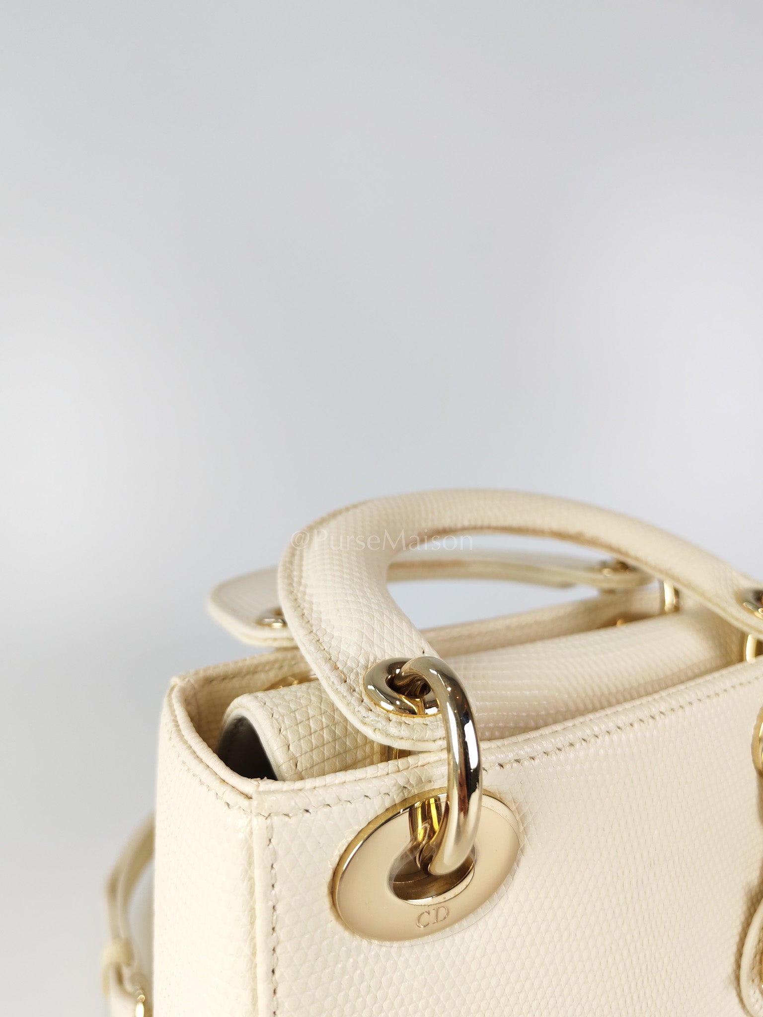 Lady Dior Mini in White Lizzard Leather & Light Gold Hardware | Purse Maison Luxury Bags Shop
