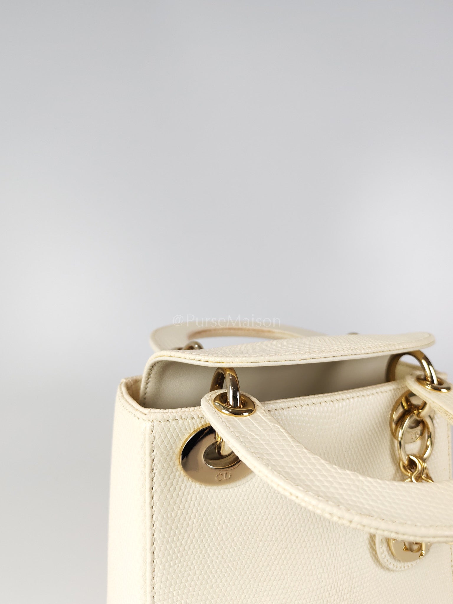 Lady Dior Mini in White Lizzard Leather & Light Gold Hardware | Purse Maison Luxury Bags Shop