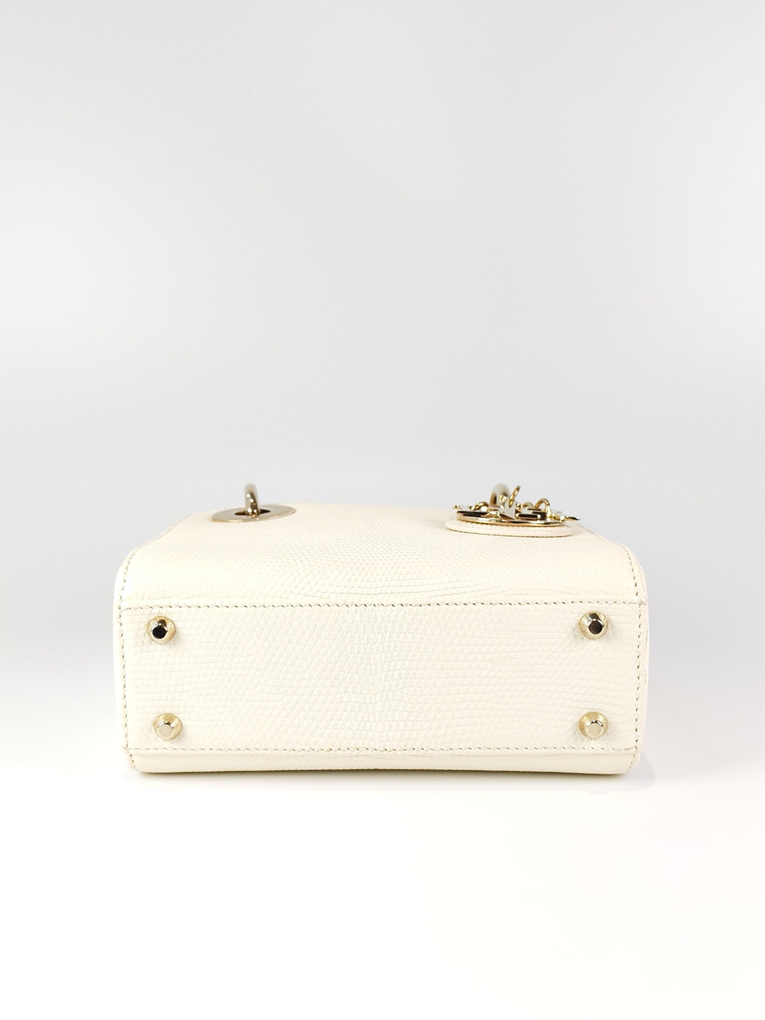 Lady Dior Mini in White Lizzard Leather & Light Gold Hardware | Purse Maison Luxury Bags Shop