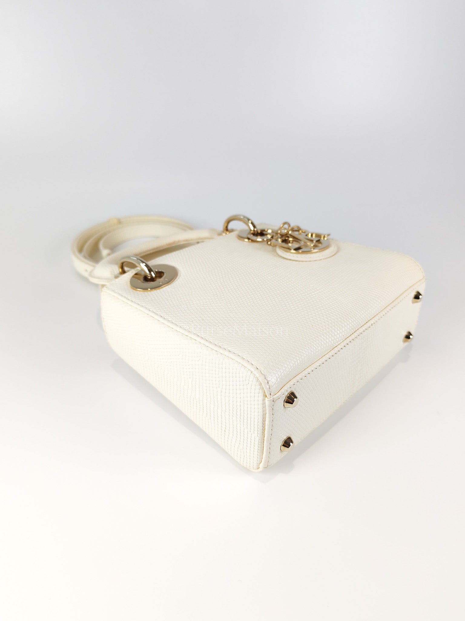 Lady Dior Mini in White Lizzard Leather & Light Gold Hardware | Purse Maison Luxury Bags Shop