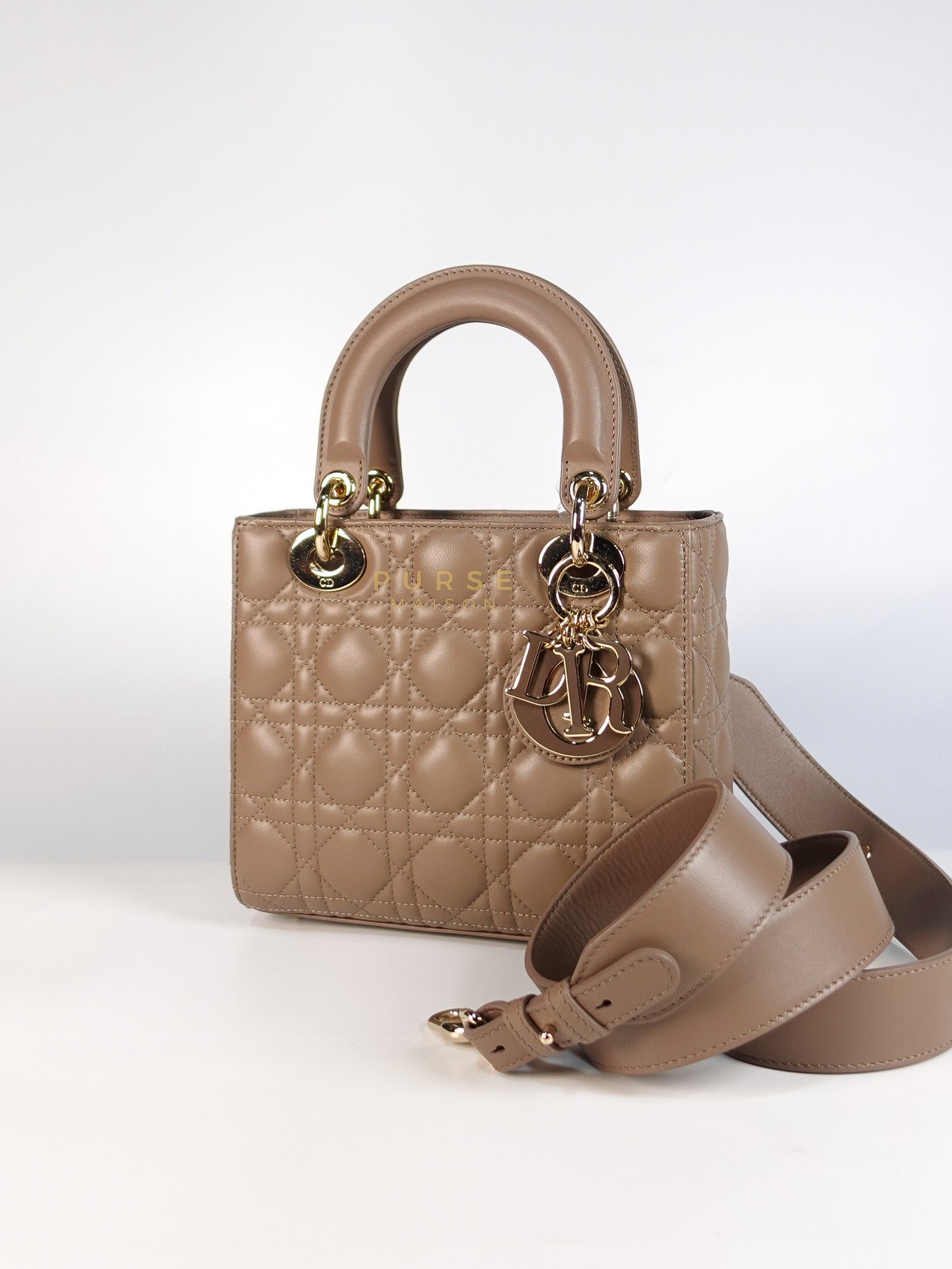 Lady Dior My ABCDior Small Bag in Taupe Quilted Lambskin Leather & Gold Hardware | Purse Maison Luxury Bags Shop