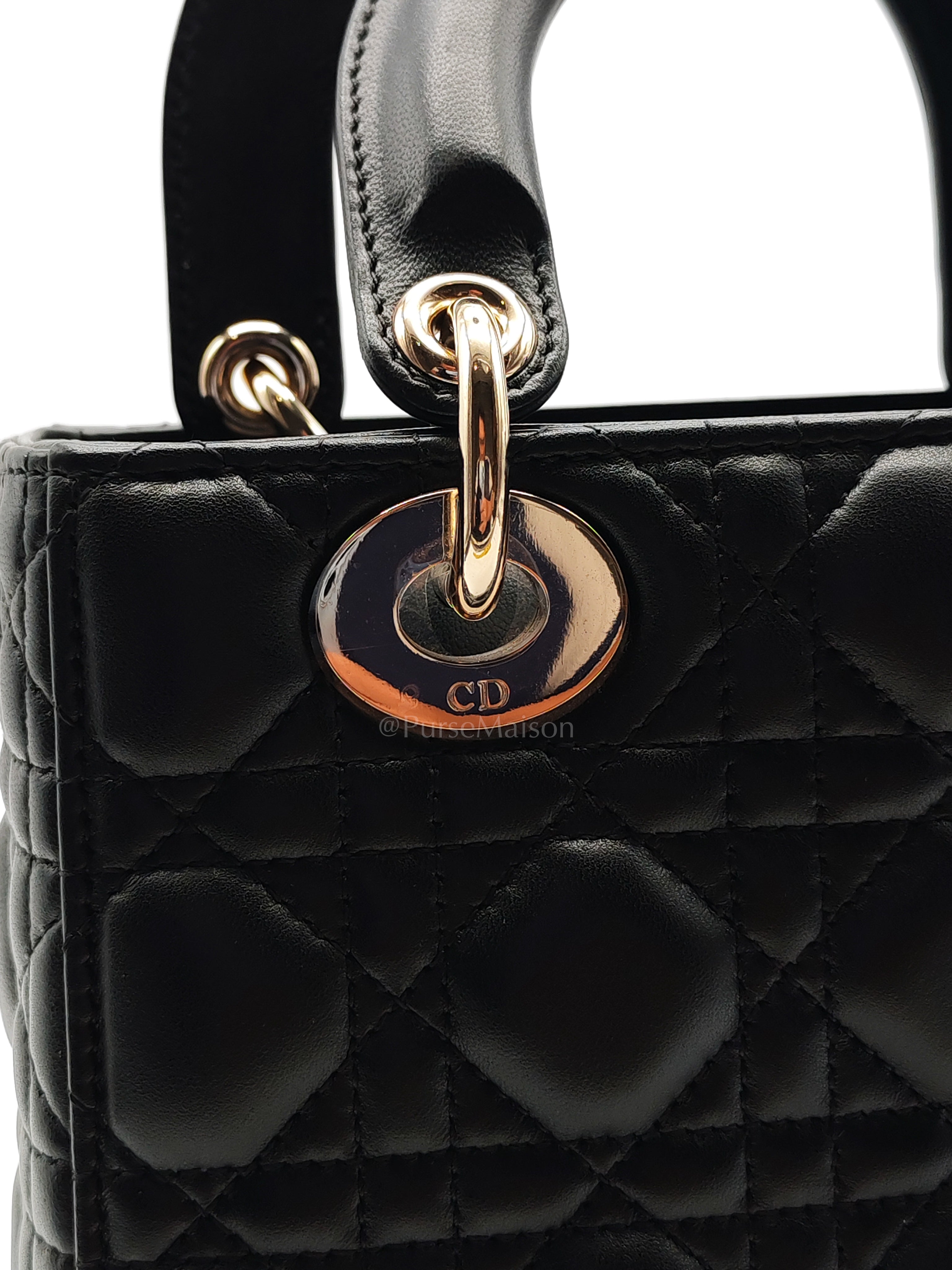 Lady Dior My ABCDior Small in Black Quilted Cannage Lambskin Leather & Light Gold Hardware | Purse Maison Luxury Bags Shop
