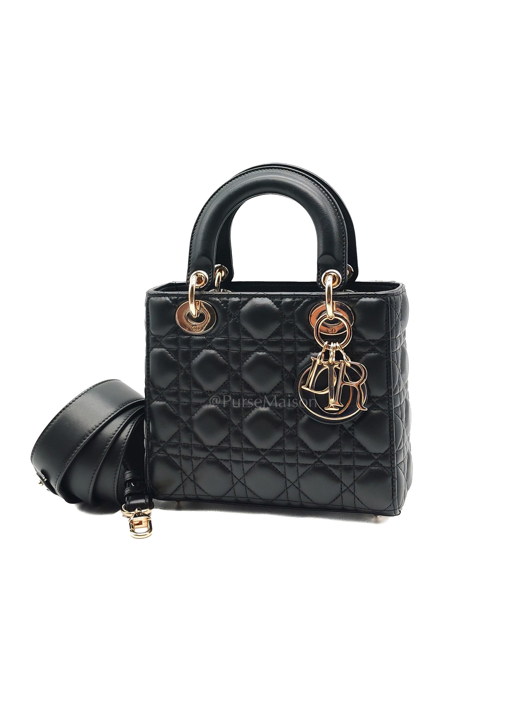 Lady Dior My ABCDior Small in Black Quilted Cannage Lambskin Leather & Light Gold Hardware | Purse Maison Luxury Bags Shop