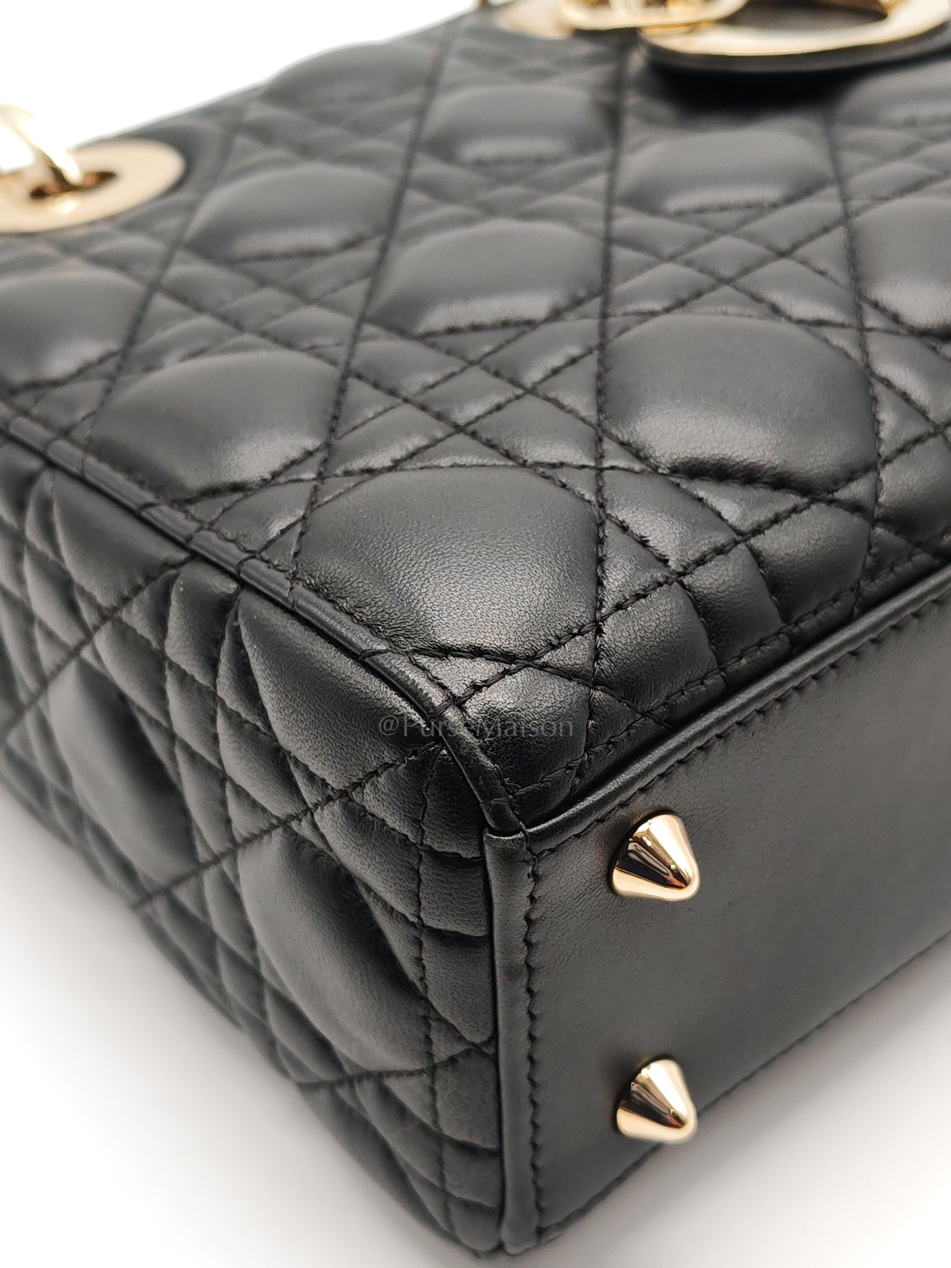 Lady Dior My ABCDior Small in Black Quilted Cannage Lambskin Leather & Light Gold Hardware | Purse Maison Luxury Bags Shop