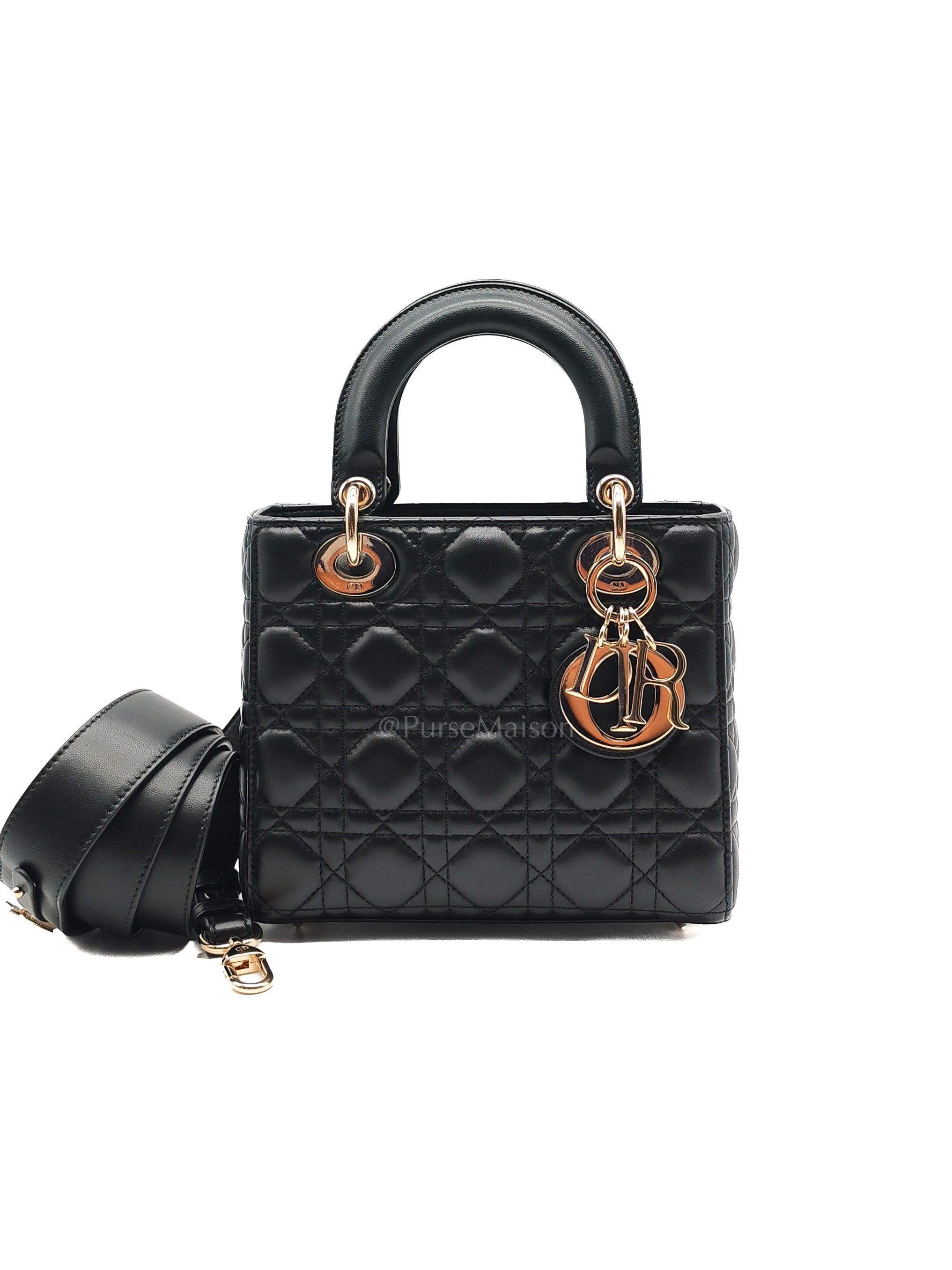 Lady Dior My ABCDior Small in Black Quilted Cannage Lambskin Leather & Light Gold Hardware | Purse Maison Luxury Bags Shop