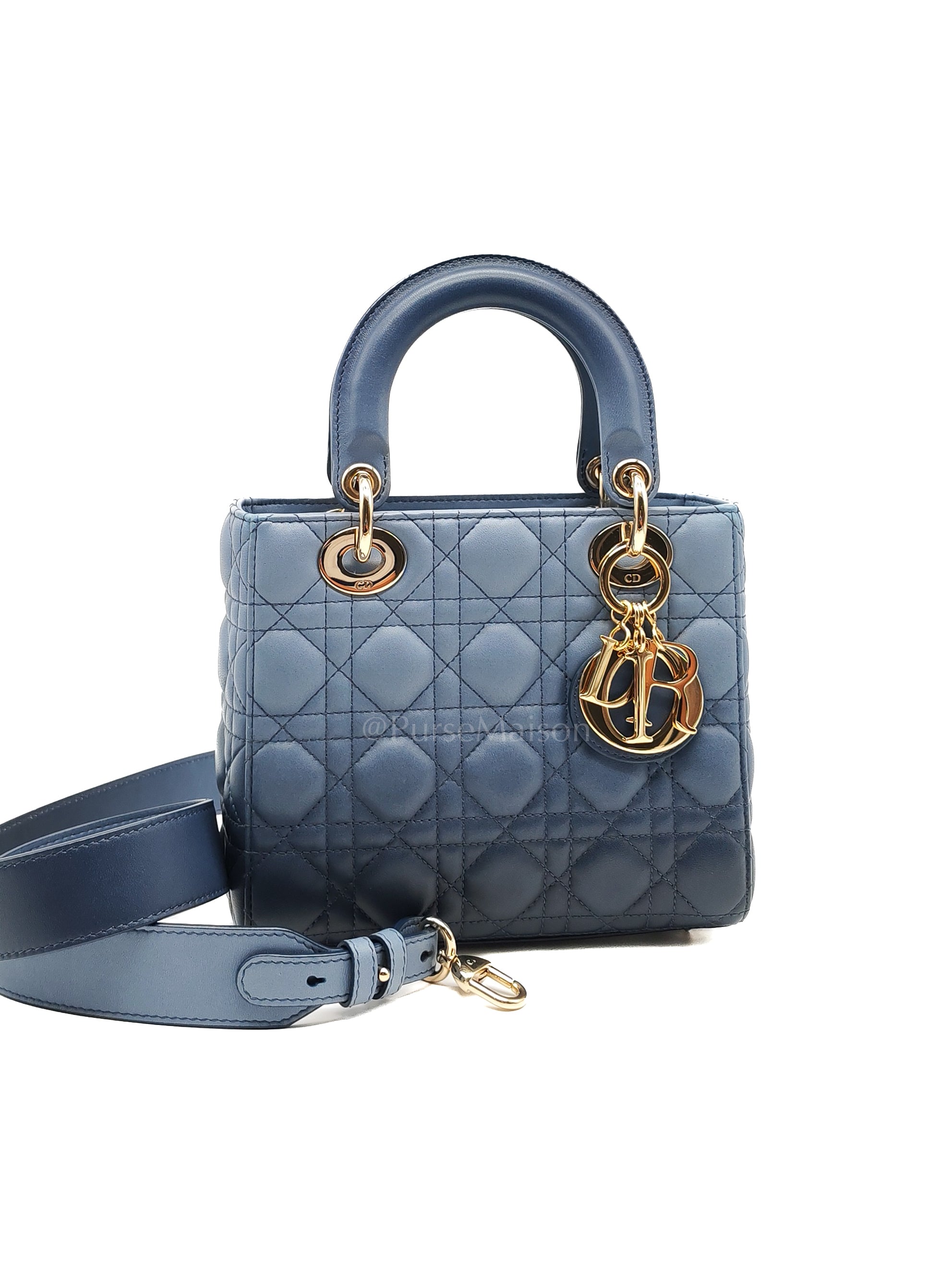 Lady Dior My ABCdior Small in Blue Gradiant Quilted Cannage Lambskin Leather & Light Gold Hardware | Purse Maison Luxury Bags Shop