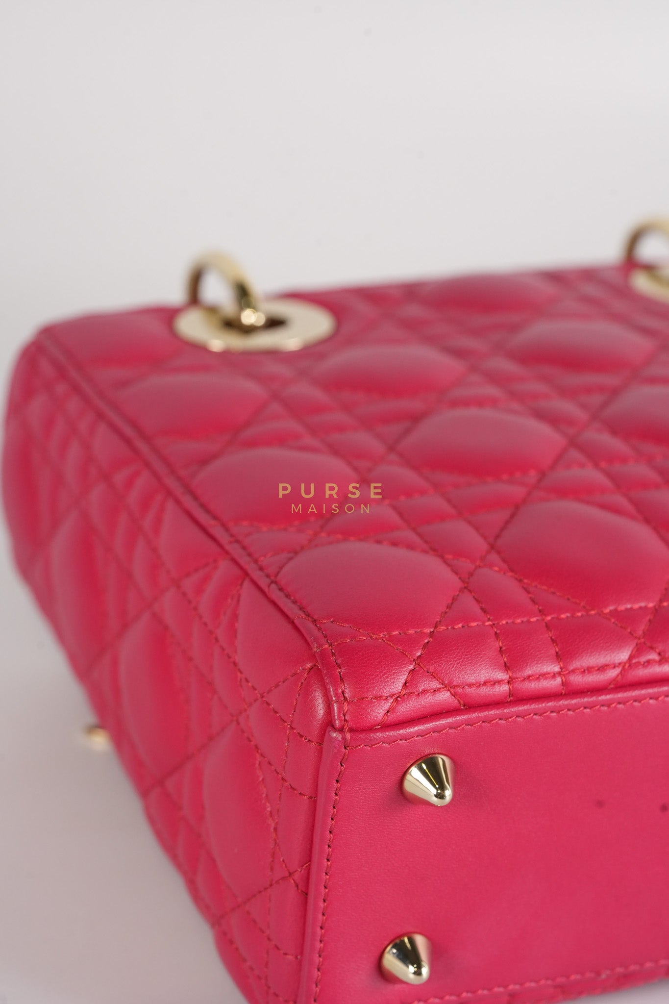 Lady Dior Myabcdior Small Cherry Pink in Lambskin Leather and Light Gold Hardware | Purse Maison Luxury Bags Shop