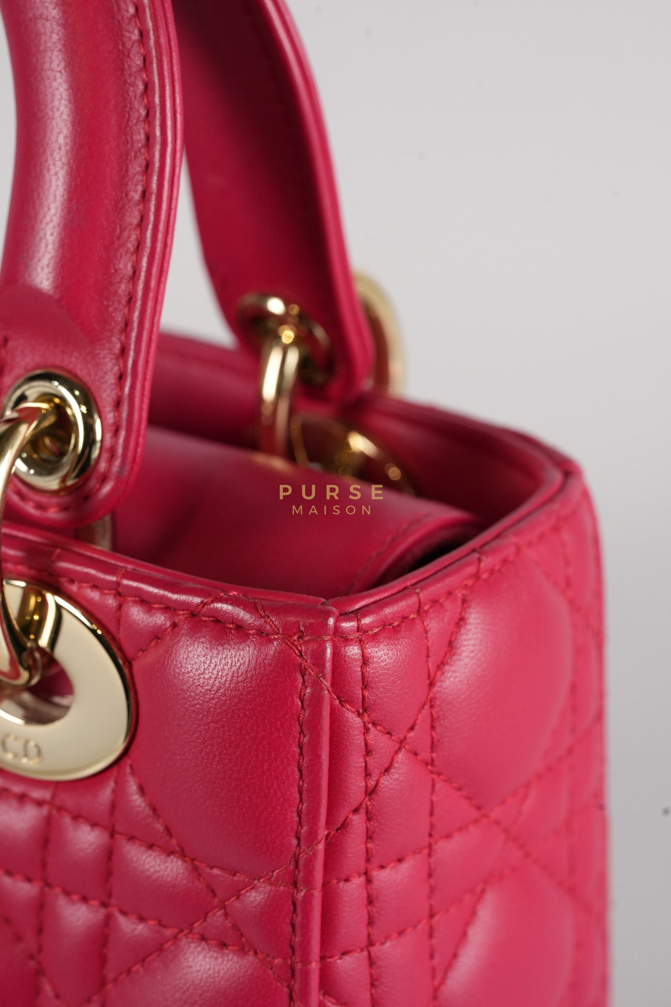 Lady Dior Myabcdior Small Cherry Pink in Lambskin Leather and Light Gold Hardware | Purse Maison Luxury Bags Shop
