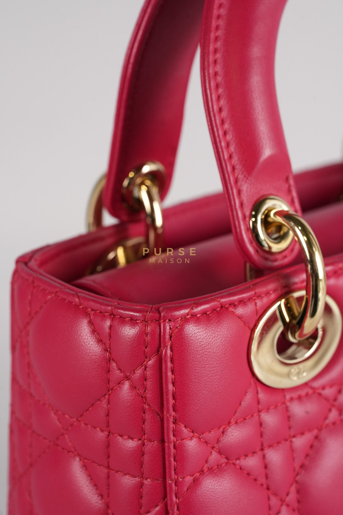 Lady Dior Myabcdior Small Cherry Pink in Lambskin Leather and Light Gold Hardware | Purse Maison Luxury Bags Shop