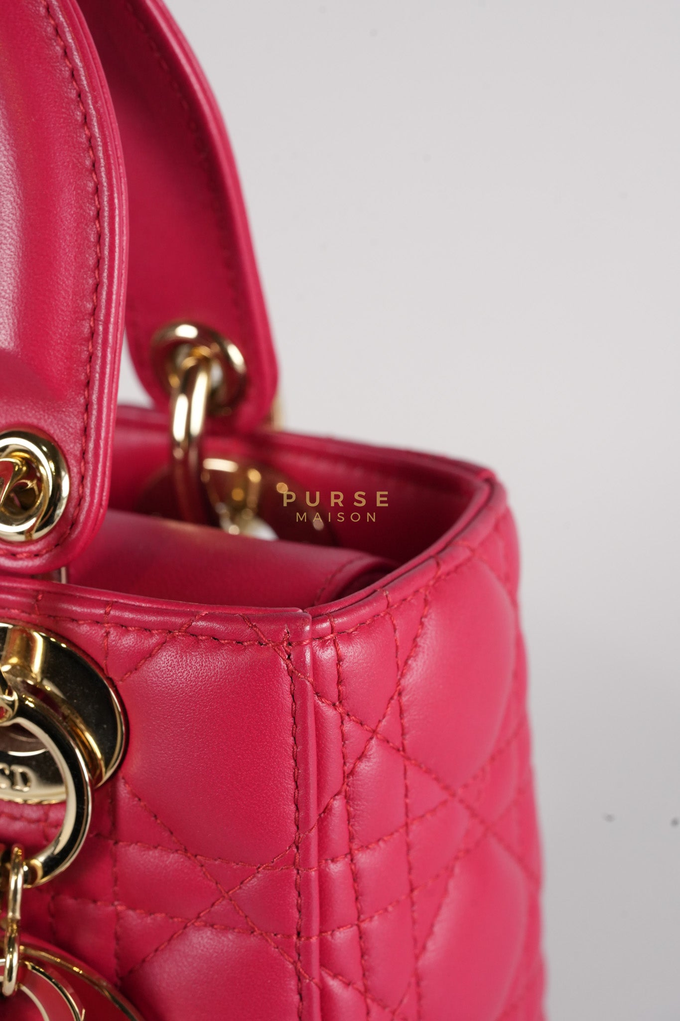 Lady Dior Myabcdior Small Cherry Pink in Lambskin Leather and Light Gold Hardware | Purse Maison Luxury Bags Shop