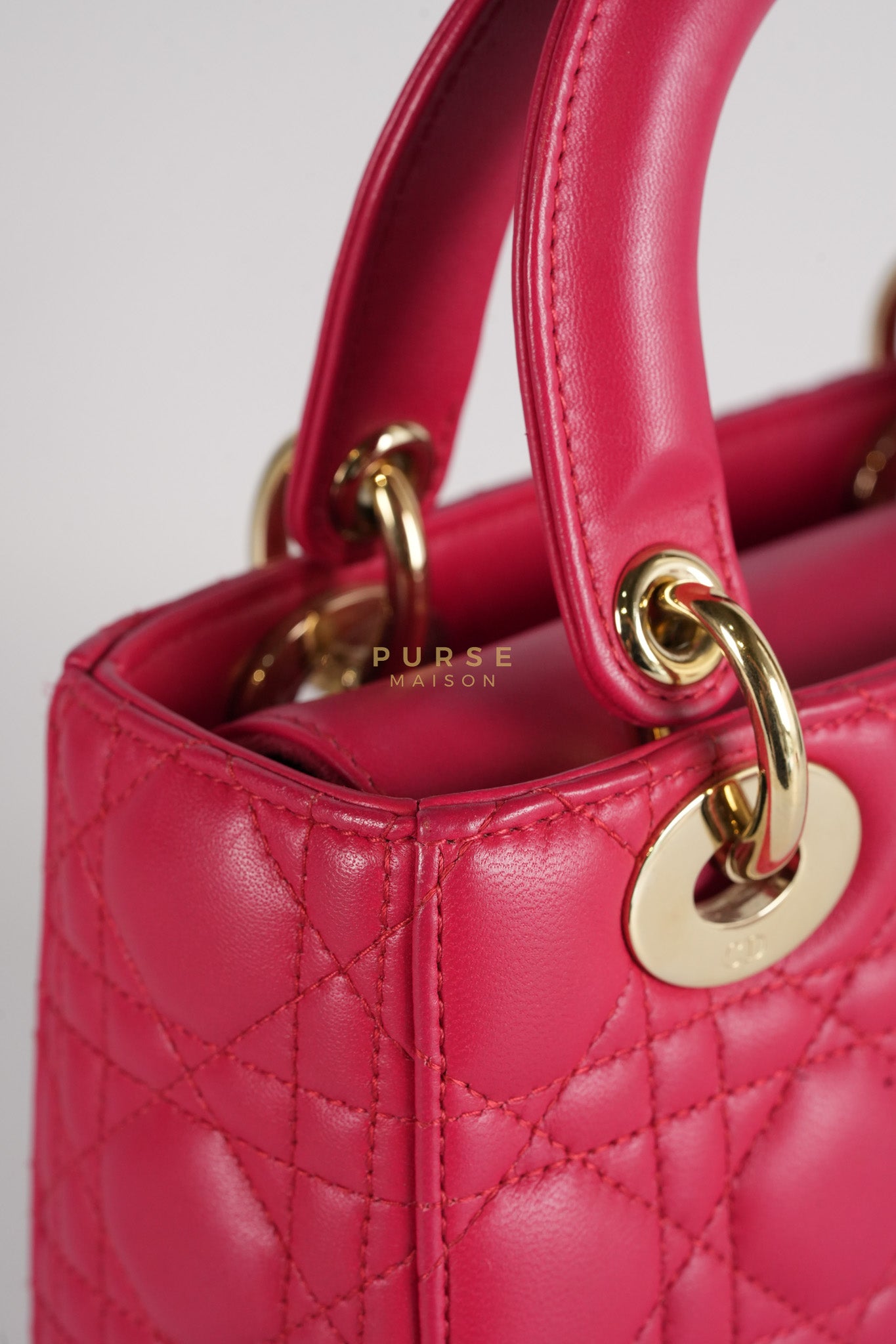 Lady Dior Myabcdior Small Cherry Pink in Lambskin Leather and Light Gold Hardware | Purse Maison Luxury Bags Shop