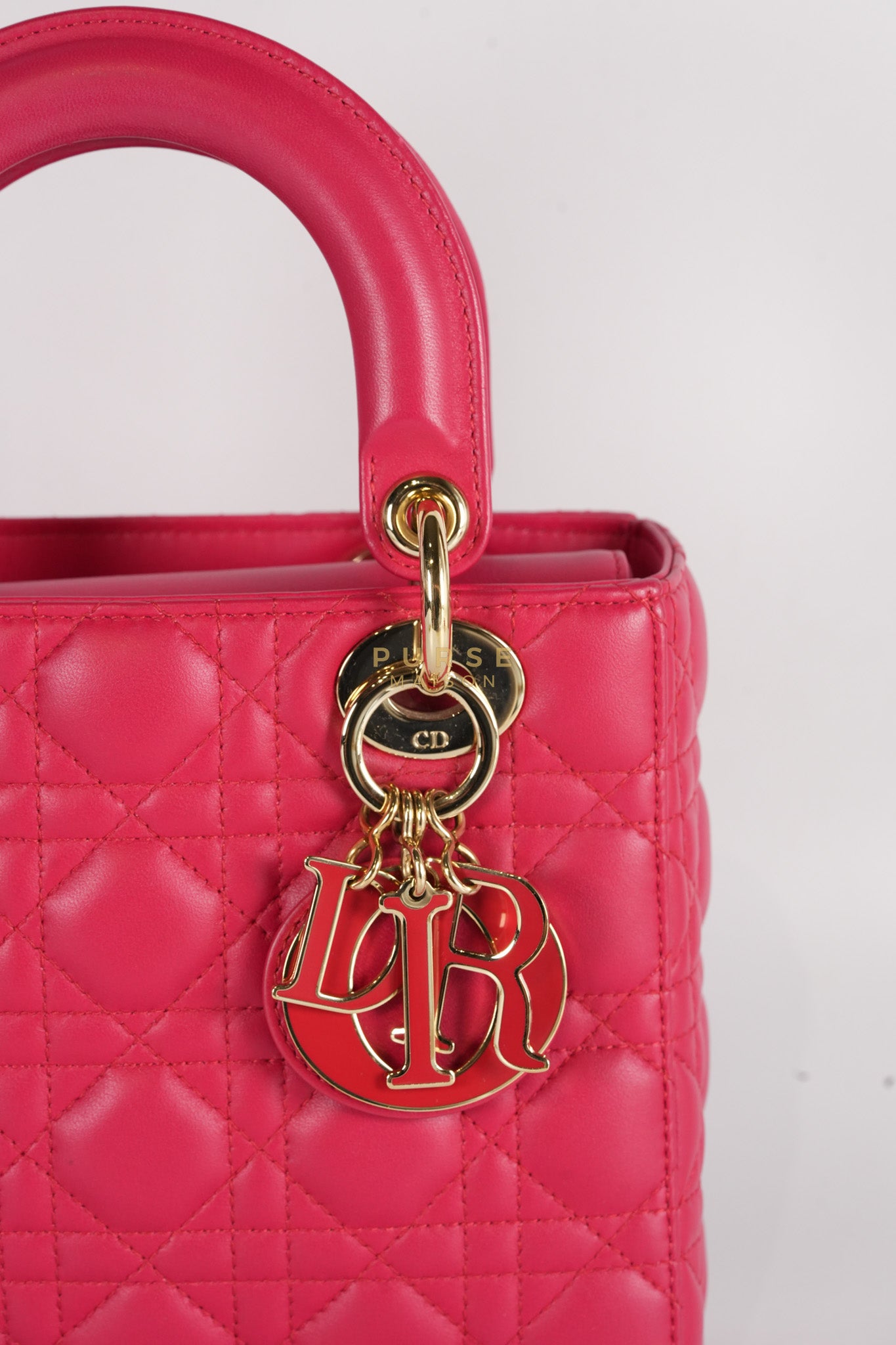 Lady Dior Myabcdior Small Cherry Pink in Lambskin Leather and Light Gold Hardware | Purse Maison Luxury Bags Shop