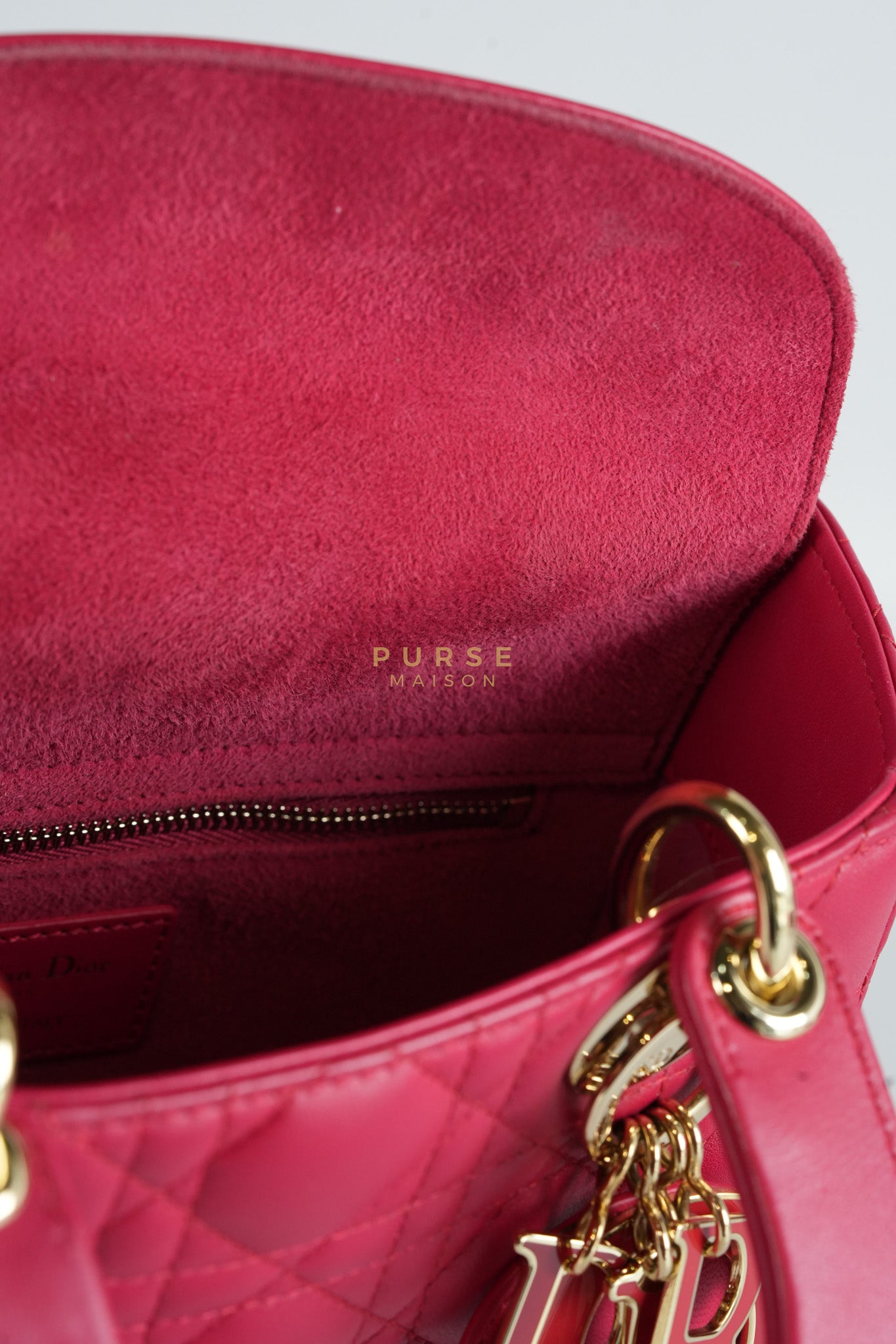 Lady Dior Myabcdior Small Cherry Pink in Lambskin Leather and Light Gold Hardware | Purse Maison Luxury Bags Shop