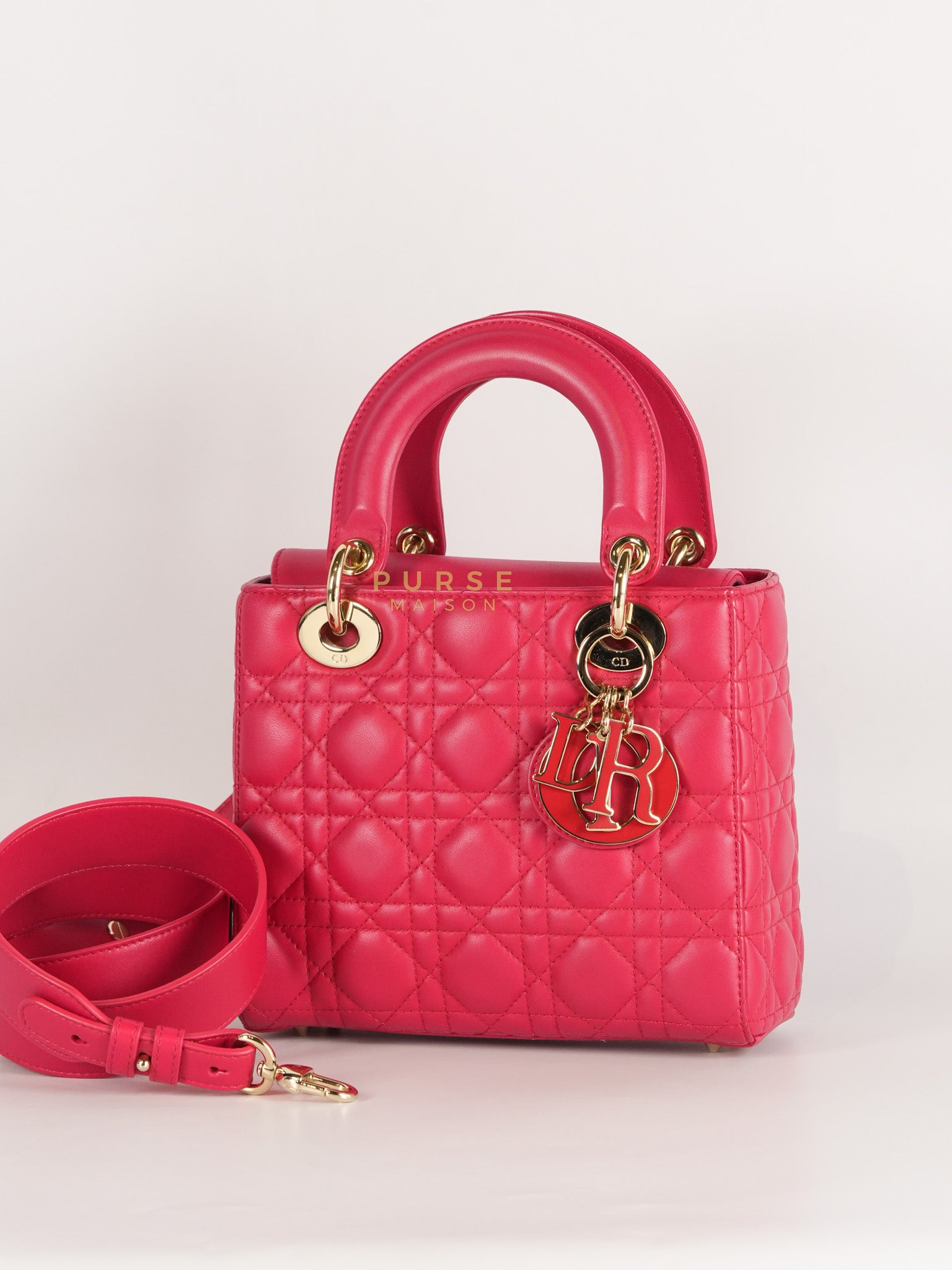 Lady Dior Myabcdior Small Cherry Pink in Lambskin Leather and Light Gold Hardware | Purse Maison Luxury Bags Shop