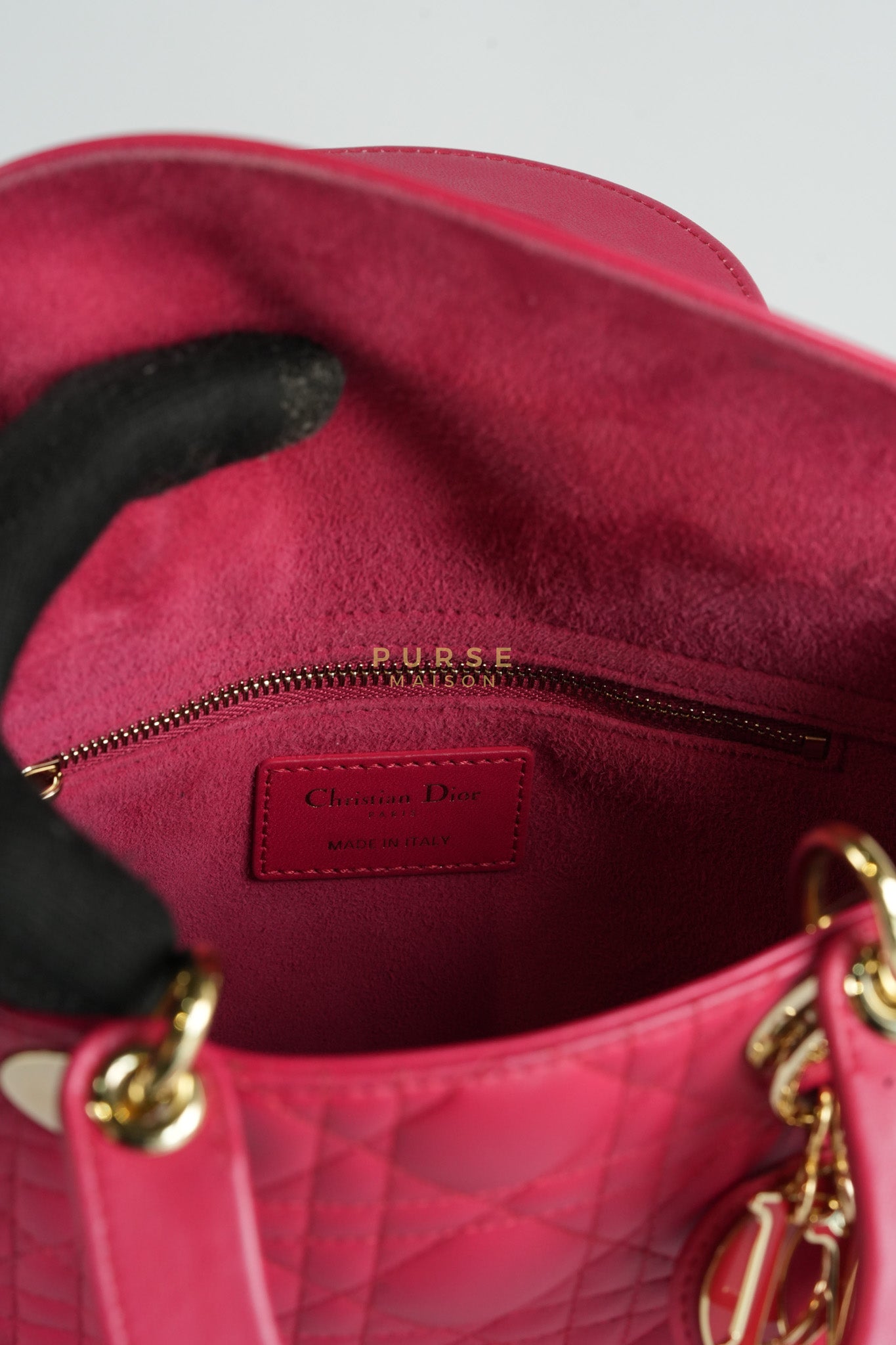 Lady Dior Myabcdior Small Cherry Pink in Lambskin Leather and Light Gold Hardware | Purse Maison Luxury Bags Shop